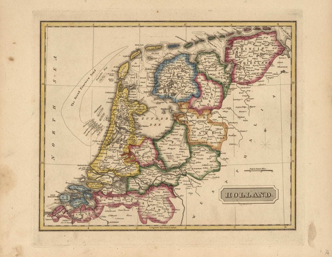 This old map of Holland from a New and Elegant General Atlas, Containing Maps of Each of the United States from 1817 was created by Henry Schenck Tanner in 1817