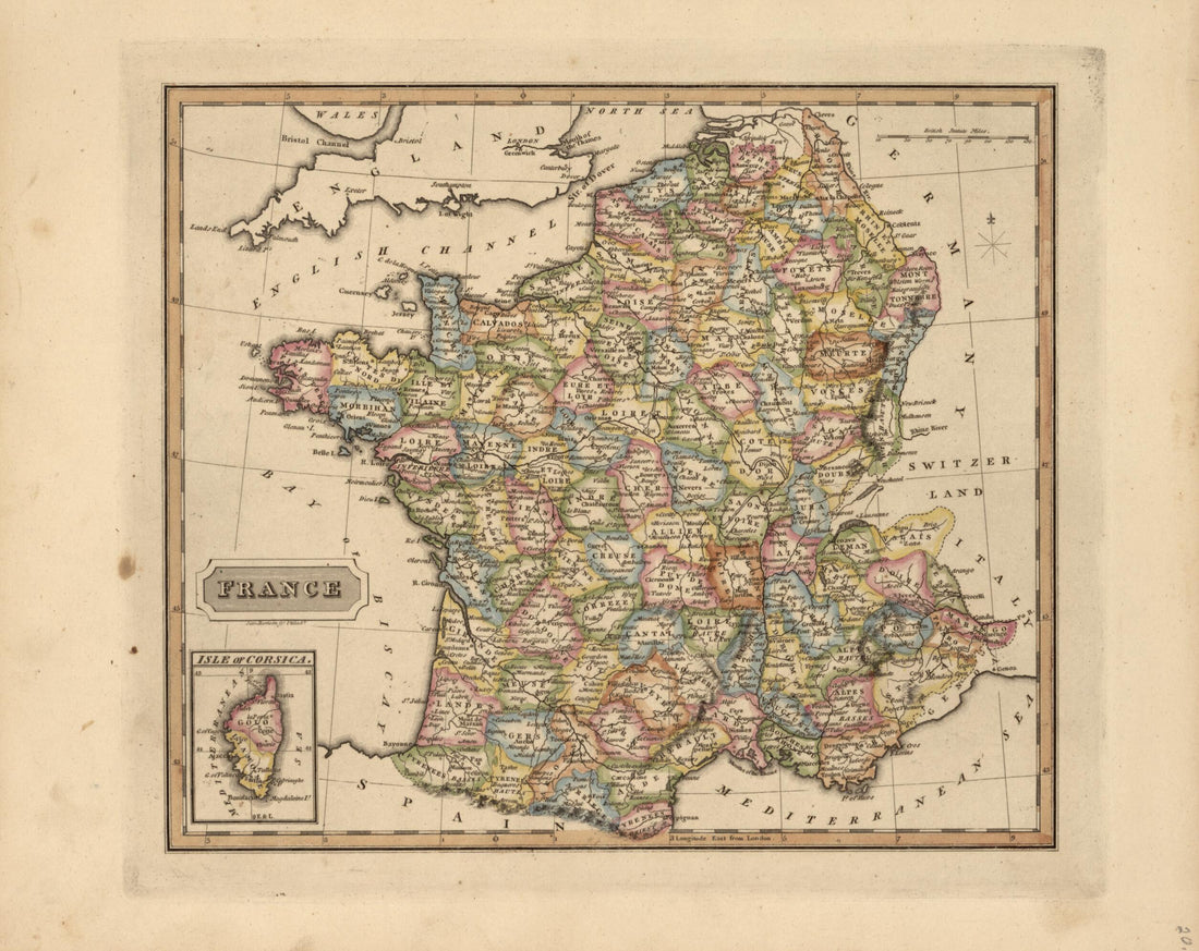 This old map of France from a New and Elegant General Atlas, Containing Maps of Each of the United States from 1817 was created by Henry Schenck Tanner in 1817
