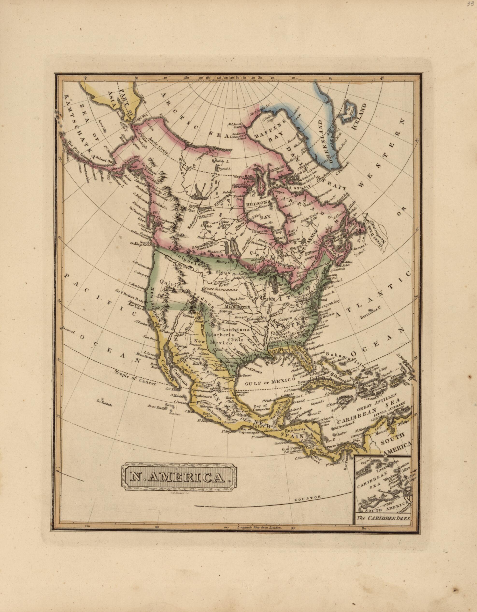 This old map of North America from a New and Elegant General Atlas, Containing Maps of Each of the United States from 1817 was created by Henry Schenck Tanner in 1817