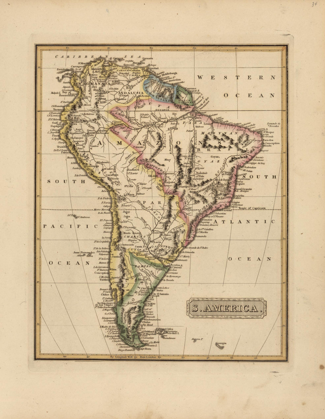 This old map of South America from a New and Elegant General Atlas, Containing Maps of Each of the United States from 1817 was created by Henry Schenck Tanner in 1817