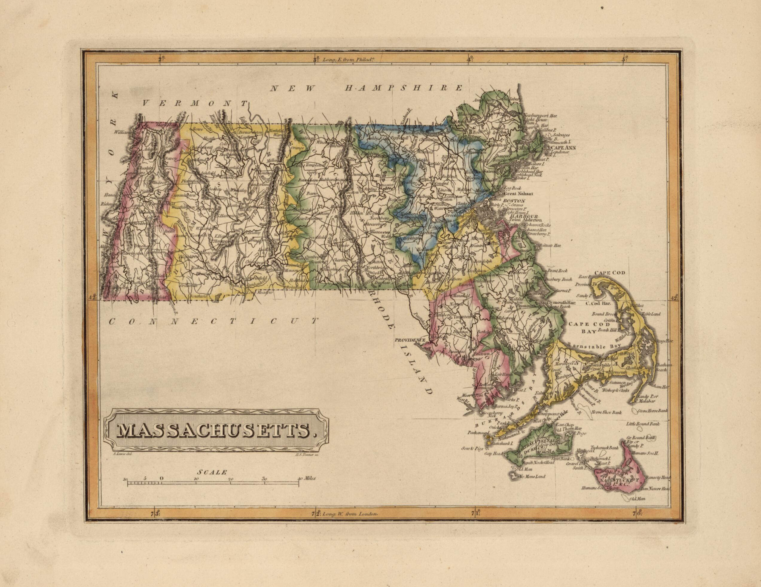 This old map of Massachusetts from a New and Elegant General Atlas, Containing Maps of Each of the United States from 1817 was created by Henry Schenck Tanner in 1817