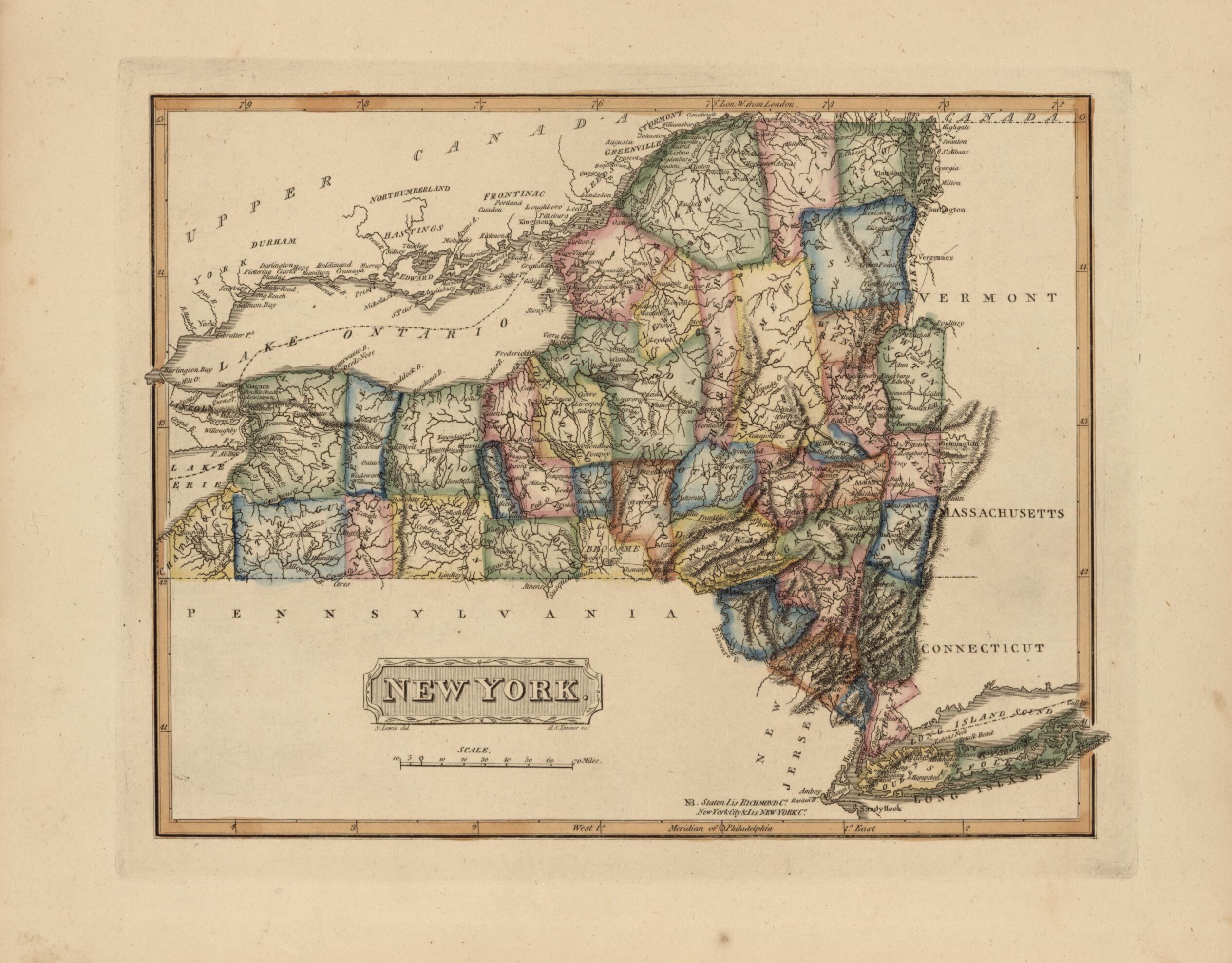 This old map of New York from a New and Elegant General Atlas, Containing Maps of Each of the United States from 1817 was created by Henry Schenck Tanner in 1817