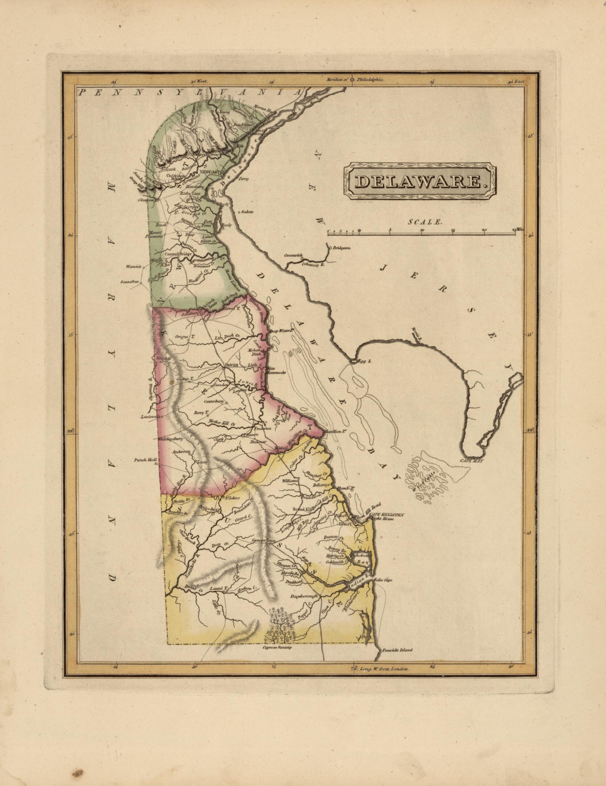 This old map of Delaware from a New and Elegant General Atlas, Containing Maps of Each of the United States from 1817 was created by Henry Schenck Tanner in 1817