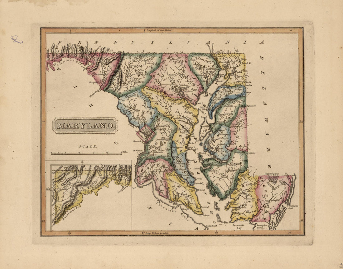 This old map of Maryland from a New and Elegant General Atlas, Containing Maps of Each of the United States from 1817 was created by Henry Schenck Tanner in 1817