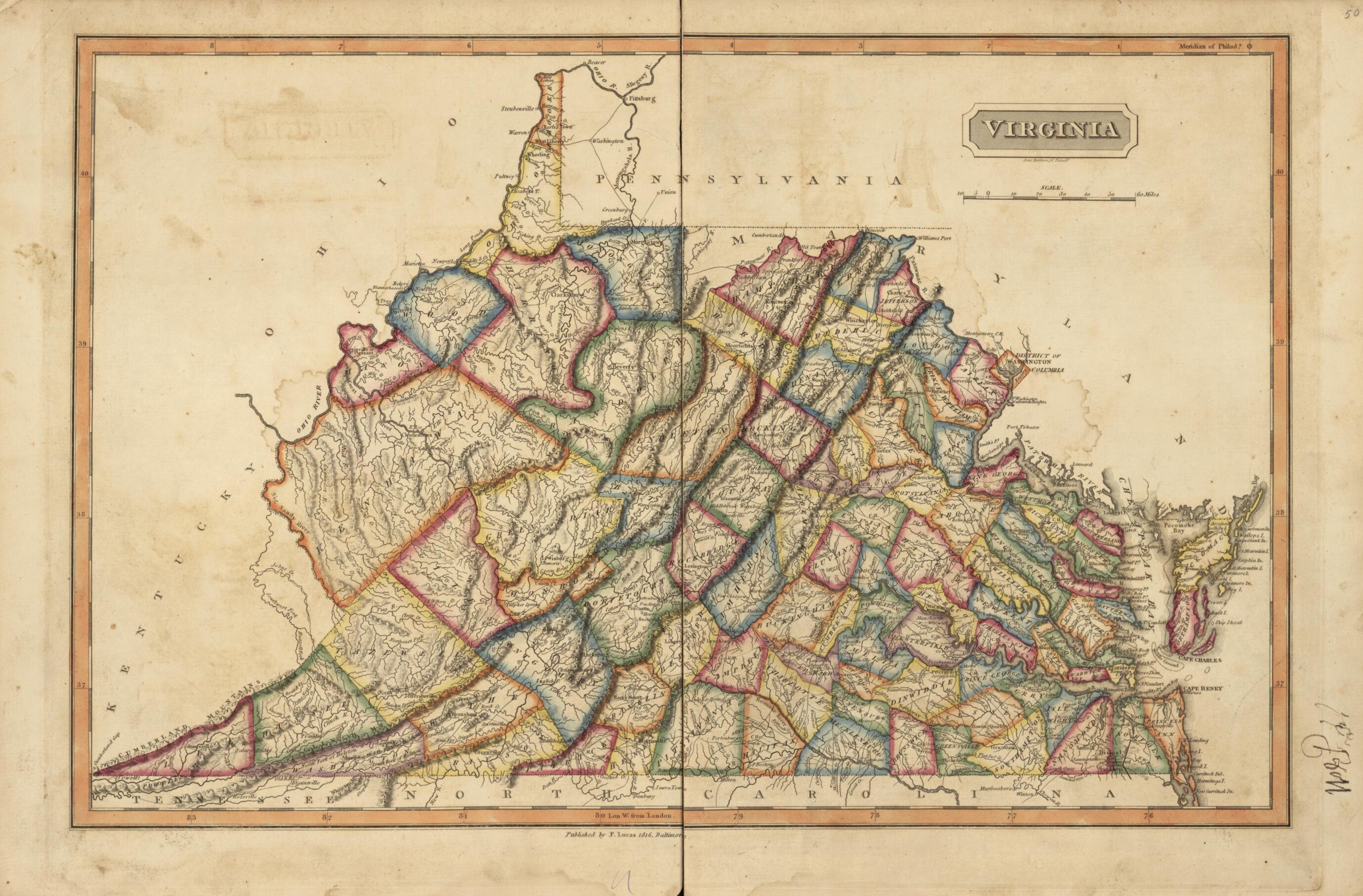 This old map of Virginia from a New and Elegant General Atlas, Containing Maps of Each of the United States from 1817 was created by Henry Schenck Tanner in 1817