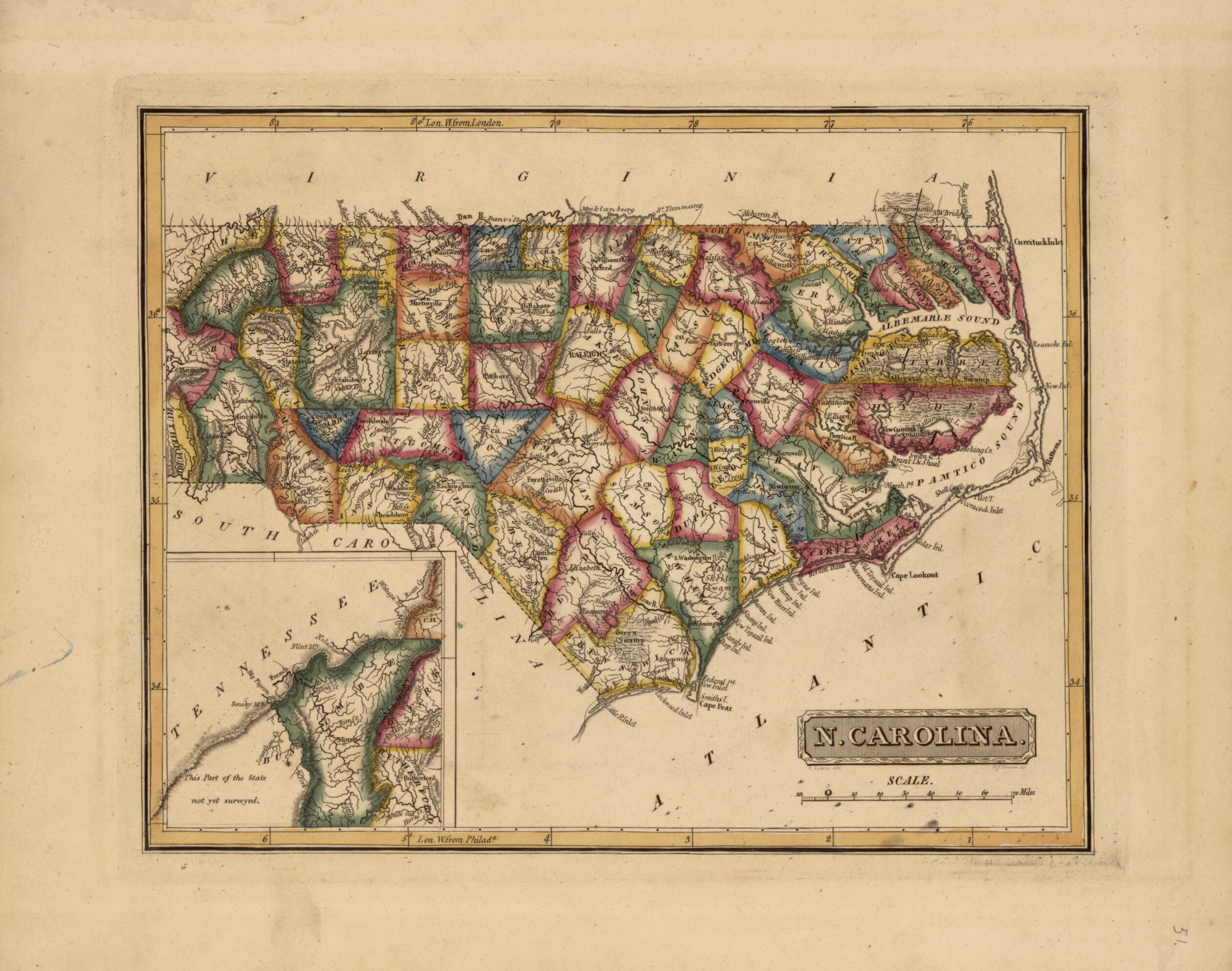 This old map of North Carolina from a New and Elegant General Atlas, Containing Maps of Each of the United States from 1817 was created by Henry Schenck Tanner in 1817