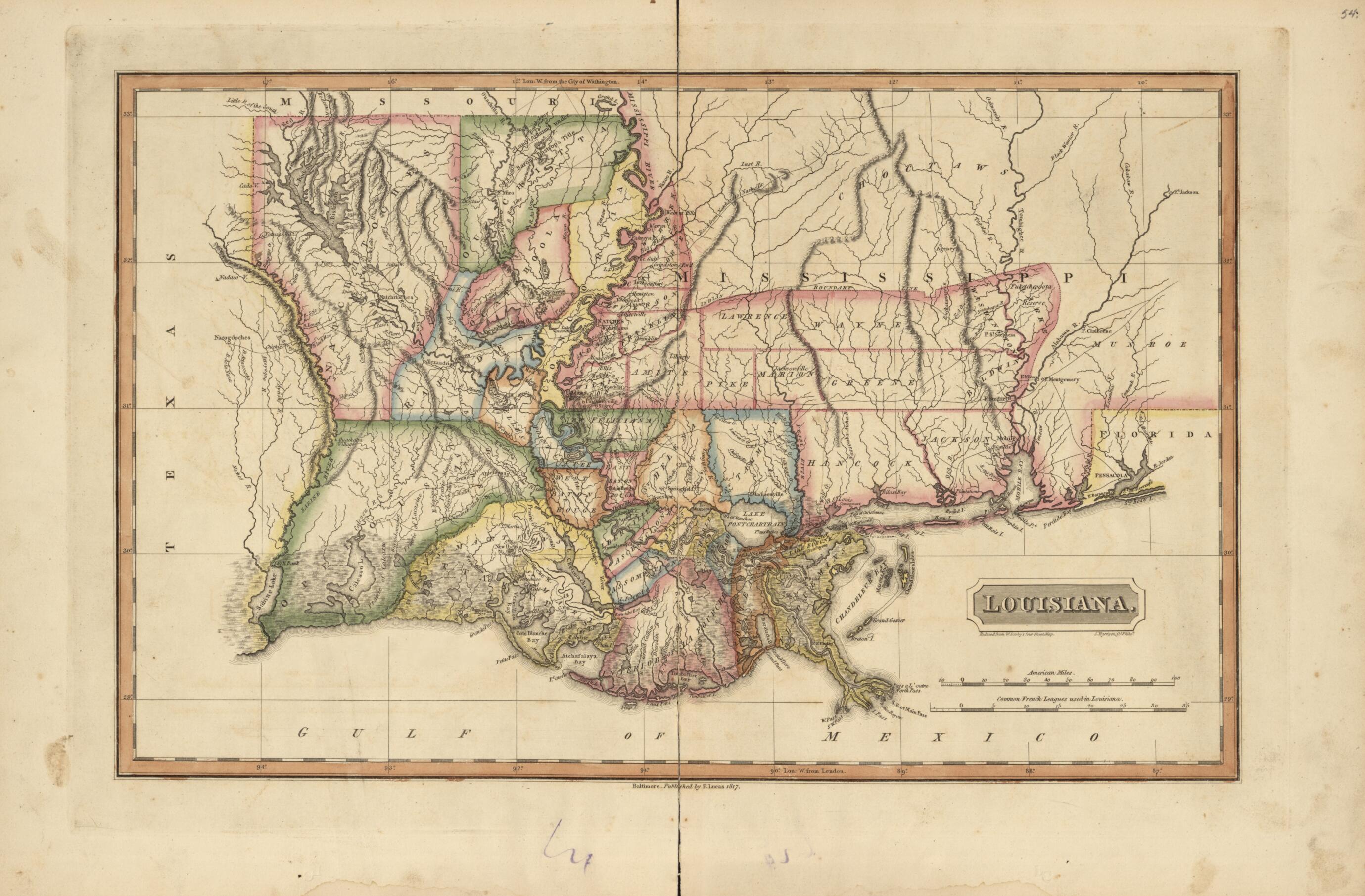 This old map of Louisiana from a New and Elegant General Atlas, Containing Maps of Each of the United States. from 1817 was created by Henry Schenck Tanner in 1817