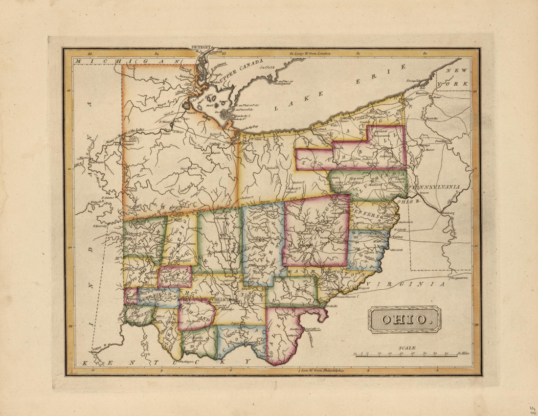 This old map of Ohio from a New and Elegant General Atlas, Containing Maps of Each of the United States from 1817 was created by Henry Schenck Tanner in 1817