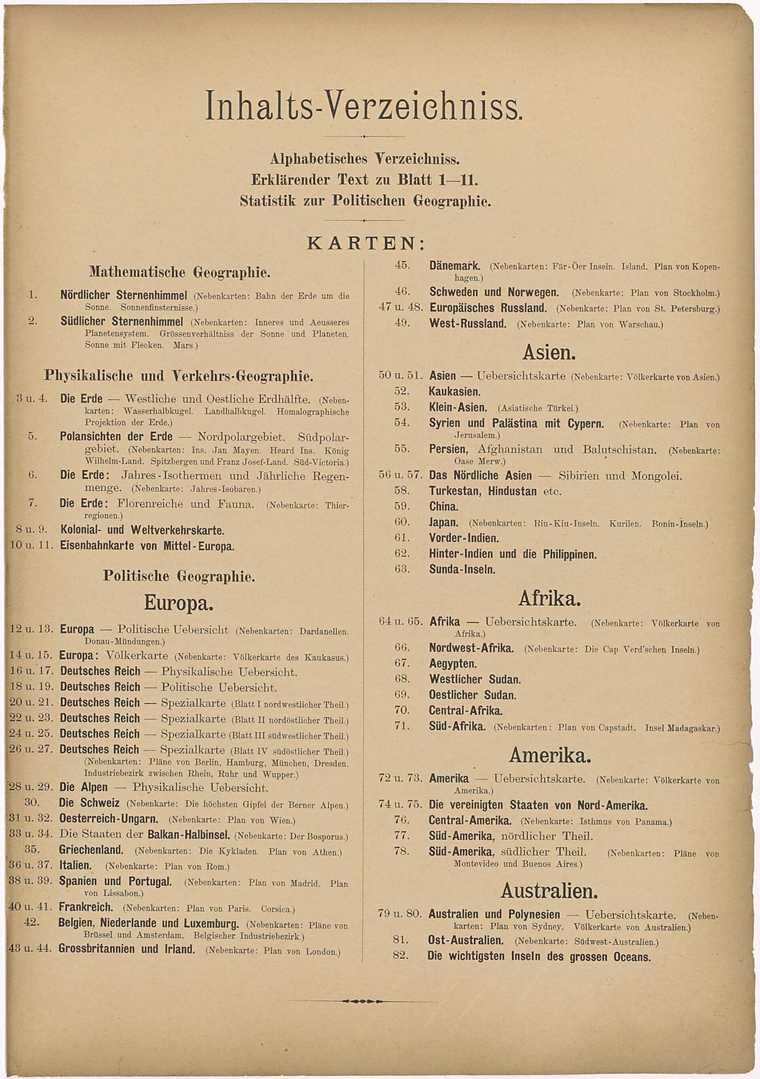 This old map of Inhalts- Verzeichniss Karten from Neuer Grosser Hand-Atlas from 1894 was created by Verlag Von R. Grossmann in 1894
