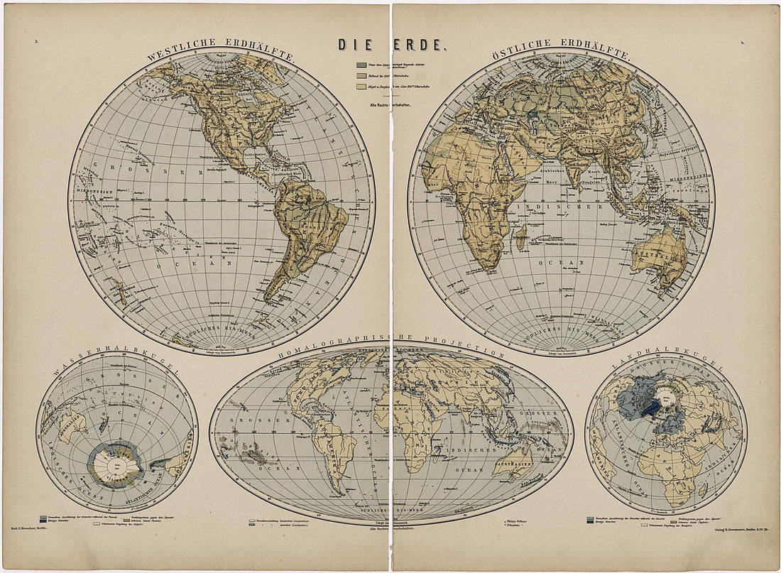 This old map of Die Erde from Neuer Grosser Hand-Atlas from 1894 was created by Verlag Von R. Grossmann in 1894