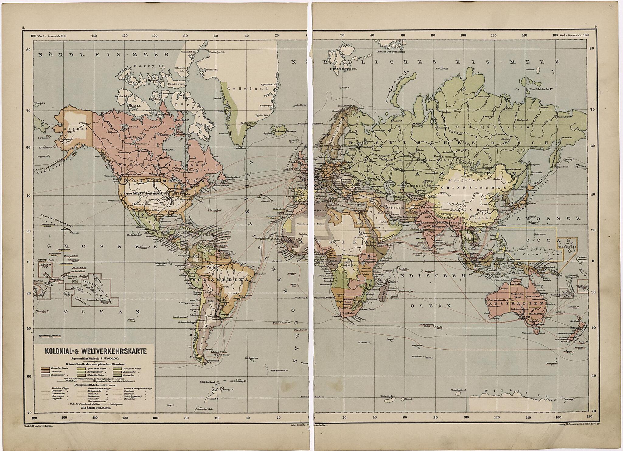 Kolonial -A & Weltverkehrskarte from Neuer Grosser Hand-Atlas 1894 by Relic Map Company