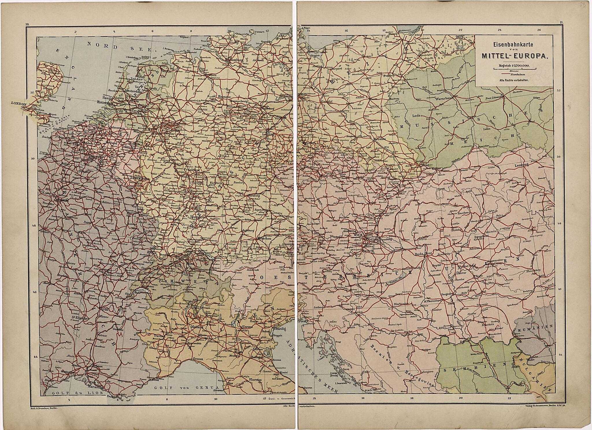 This old map of Mittel - Europa from Neuer Grosser Hand-Atlas from 1894 was created by Verlag Von R. Grossmann in 1894