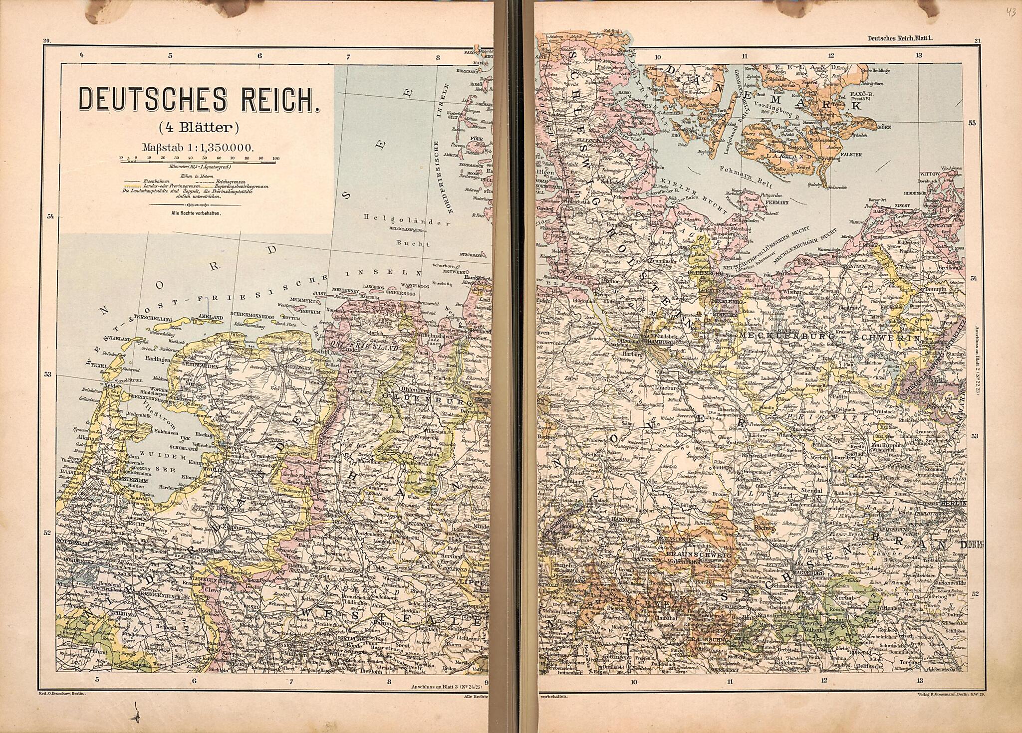 This old map of Deutsches Reich from Neuer Grosser Hand-Atlas from 1894 was created by Verlag Von R. Grossmann in 1894