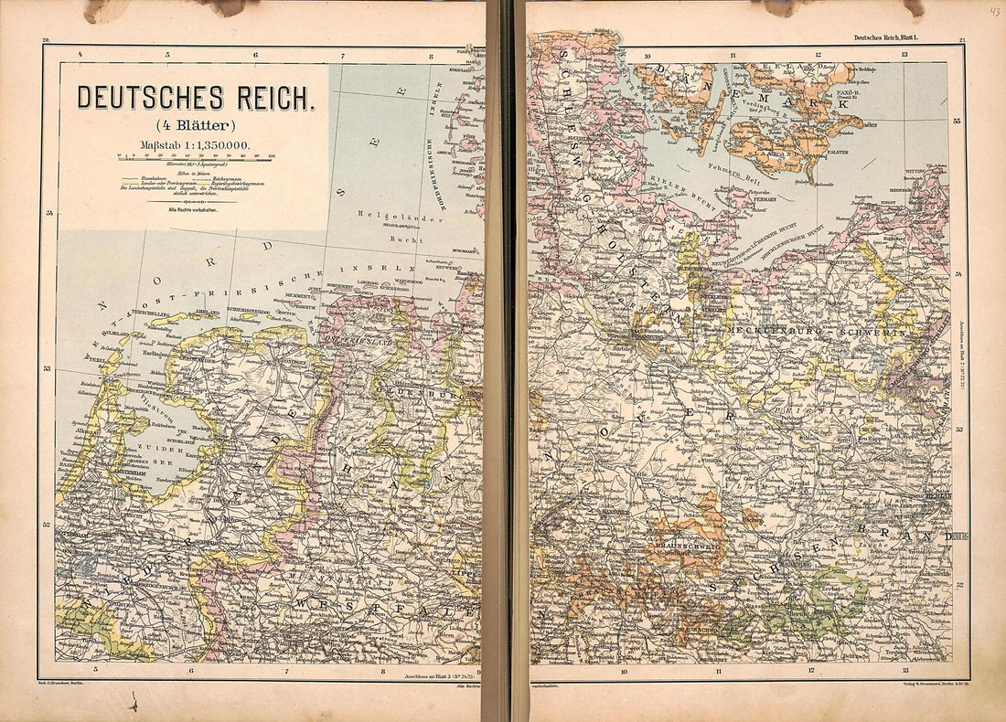 This old map of Deutsches Reich from Neuer Grosser Hand-Atlas from 1894 was created by Verlag Von R. Grossmann in 1894