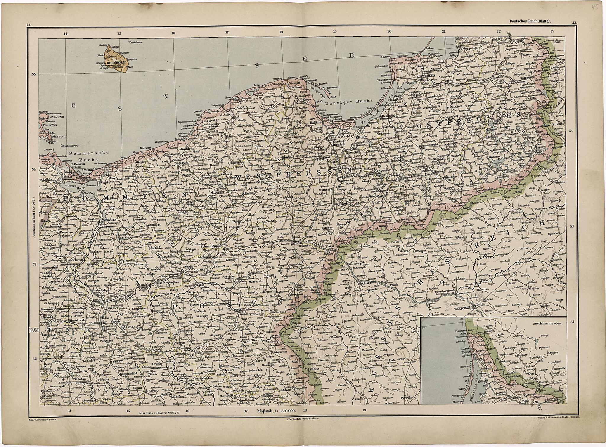 This old map of Deutsches Reich, Blatt 2. from Neuer Grosser Hand-Atlas from 1894 was created by Verlag Von R. Grossmann in 1894