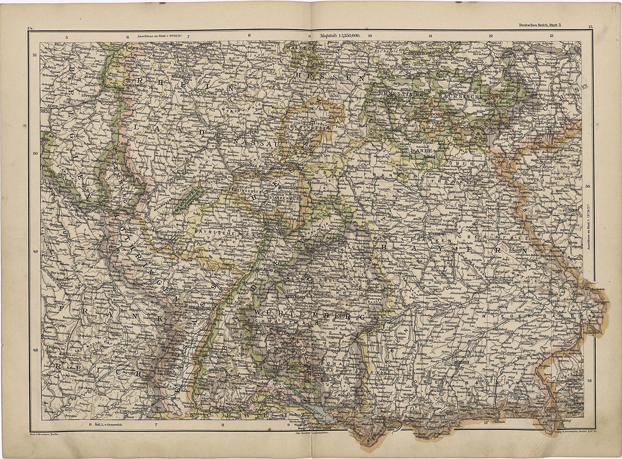 This old map of Deutsches Reich, Blatt 3. from Neuer Grosser Hand-Atlas from 1894 was created by Verlag Von R. Grossmann in 1894