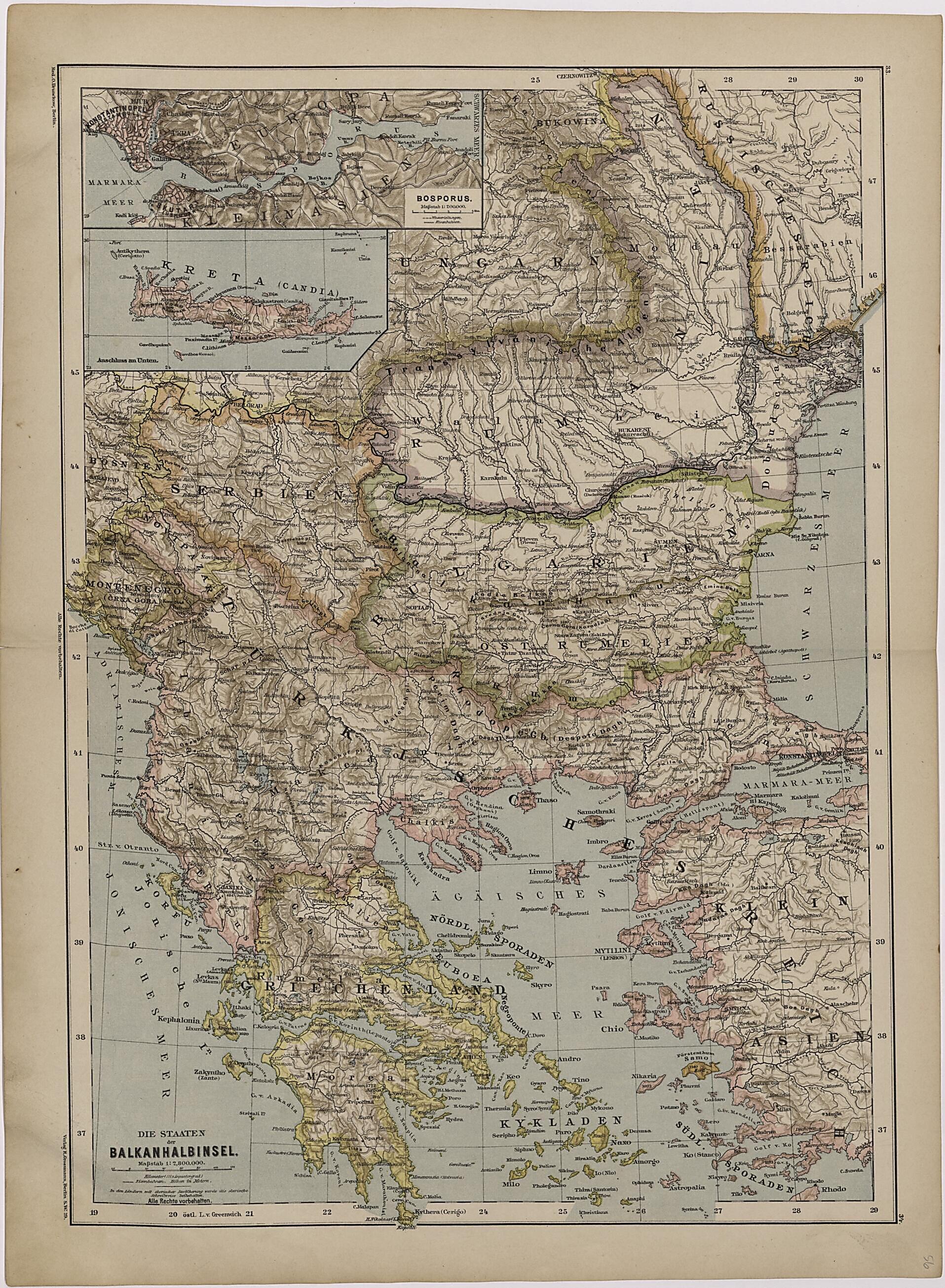This old map of Balkanhalbinsel from Neuer Grosser Hand-Atlas from 1894 was created by Verlag Von R. Grossmann in 1894