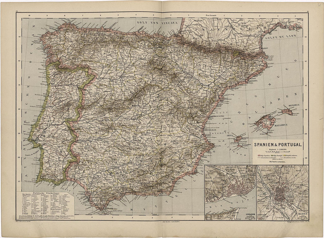 This old map of Spanien & Portugal from Neuer Grosser Hand-Atlas from 1894 was created by Verlag Von R. Grossmann in 1894