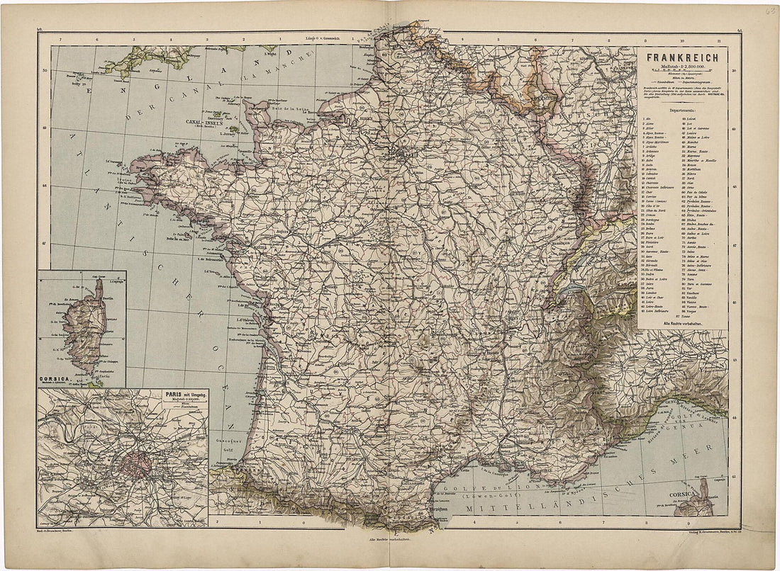 This old map of Frankreich from Neuer Grosser Hand-Atlas from 1894 was created by Verlag Von R. Grossmann in 1894