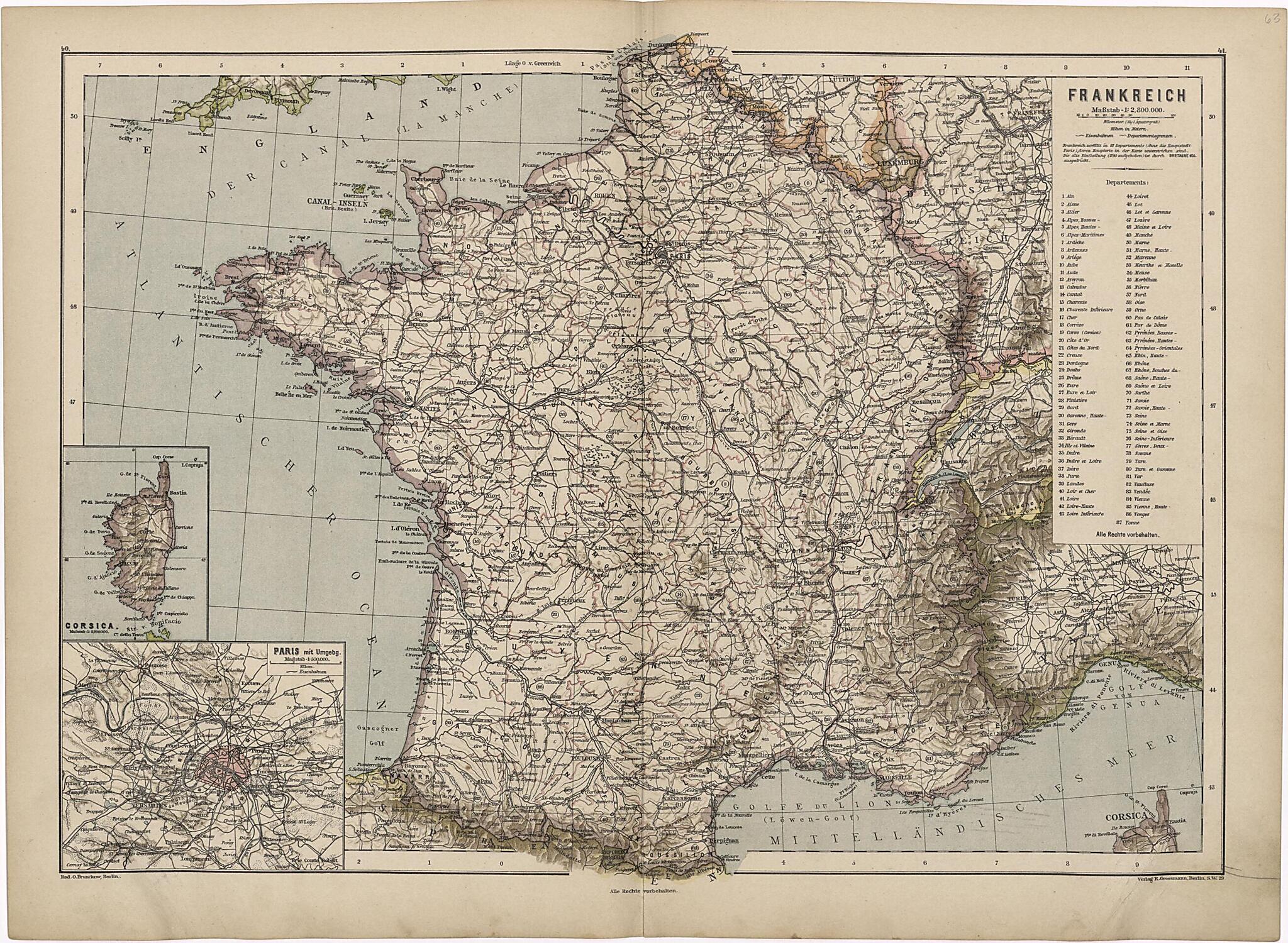 This old map of Frankreich from Neuer Grosser Hand-Atlas from 1894 was created by Verlag Von R. Grossmann in 1894
