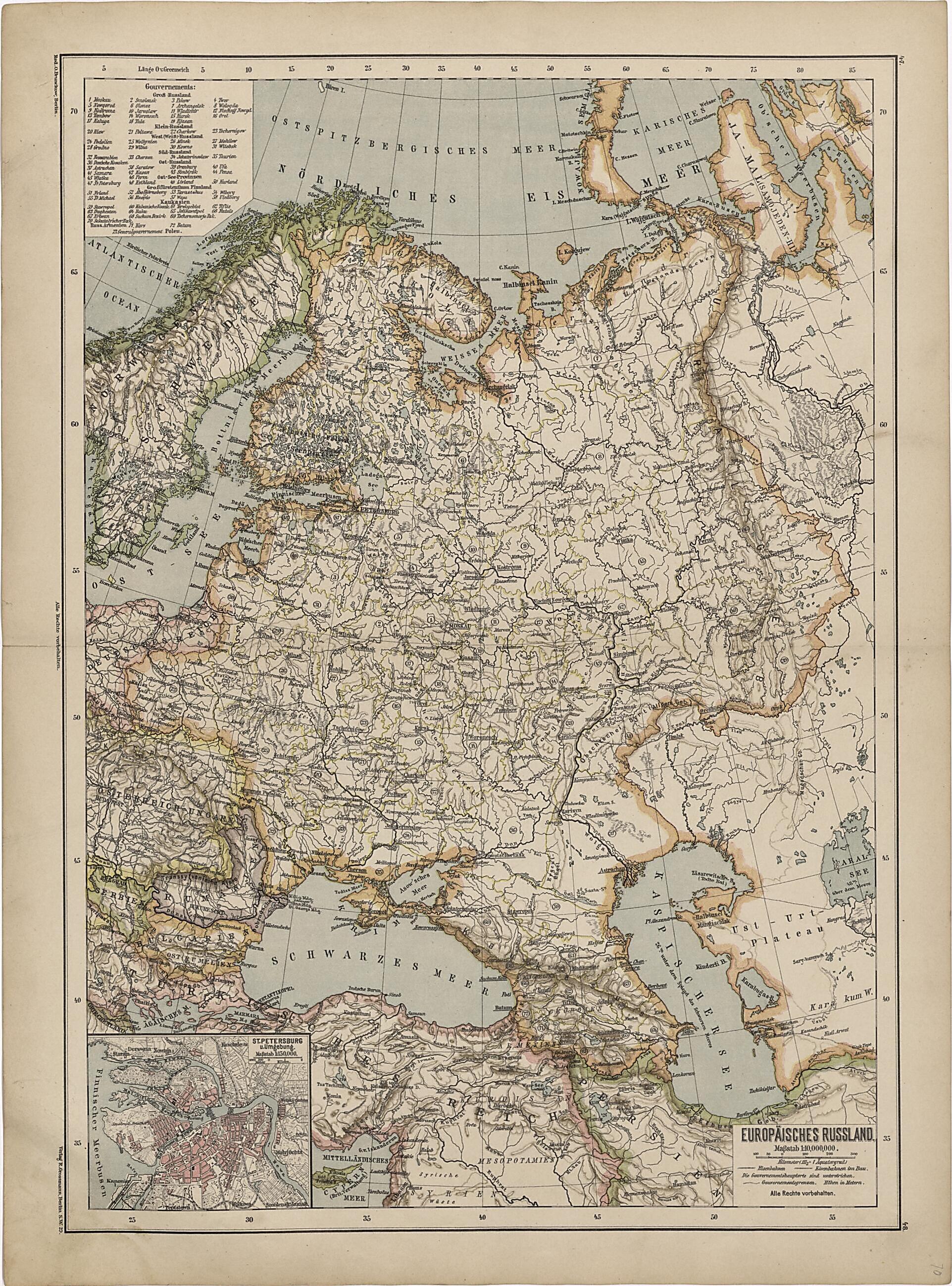 This old map of Europaisches Russland from Neuer Grosser Hand-Atlas from 1894 was created by Verlag Von R. Grossmann in 1894