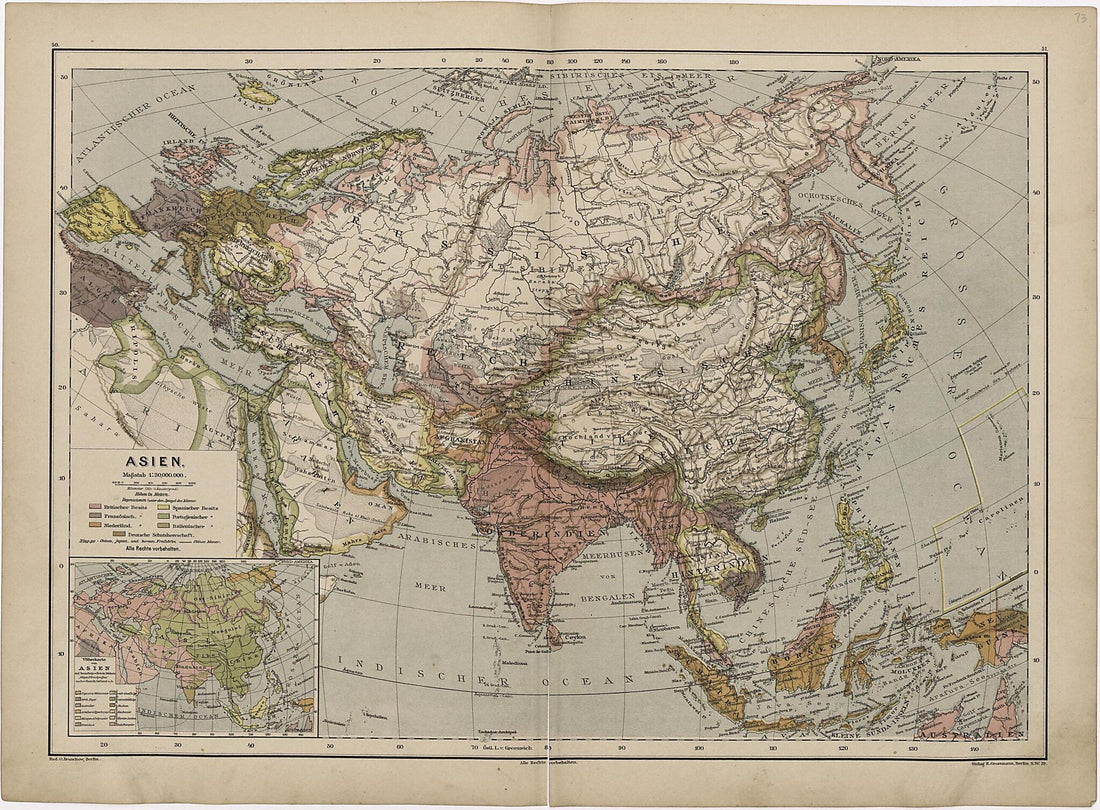 This old map of Asien from Neuer Grosser Hand-Atlas from 1894 was created by Verlag Von R. Grossmann in 1894