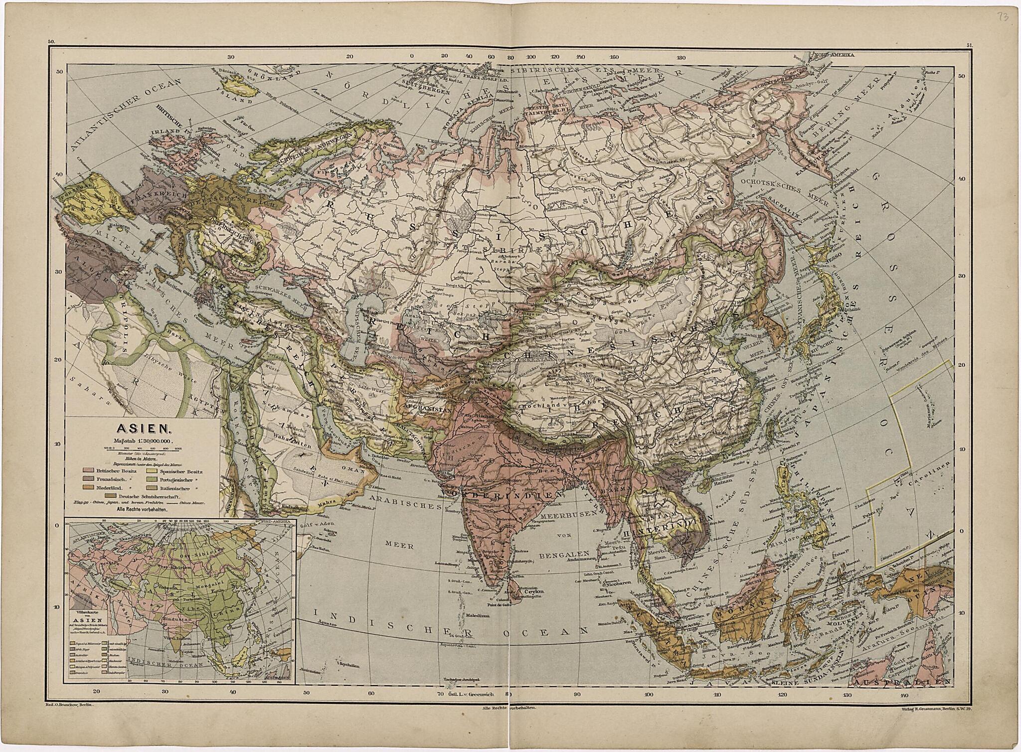 This old map of Asien from Neuer Grosser Hand-Atlas from 1894 was created by Verlag Von R. Grossmann in 1894