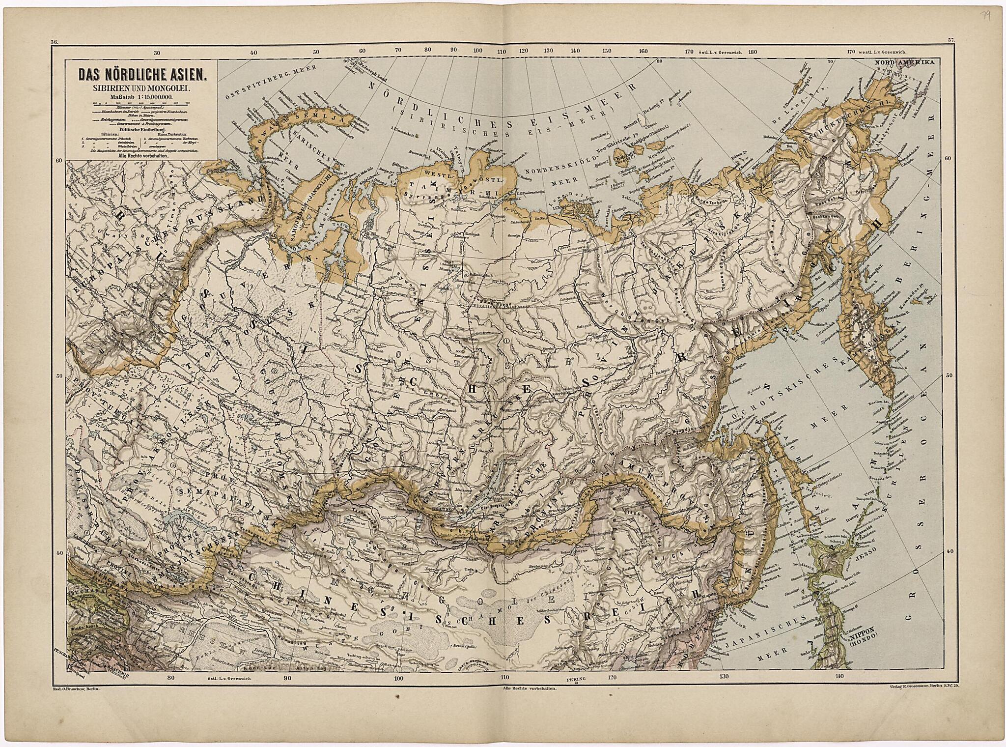 This old map of Das Nordliche Asien from Neuer Grosser Hand-Atlas from 1894 was created by Verlag Von R. Grossmann in 1894