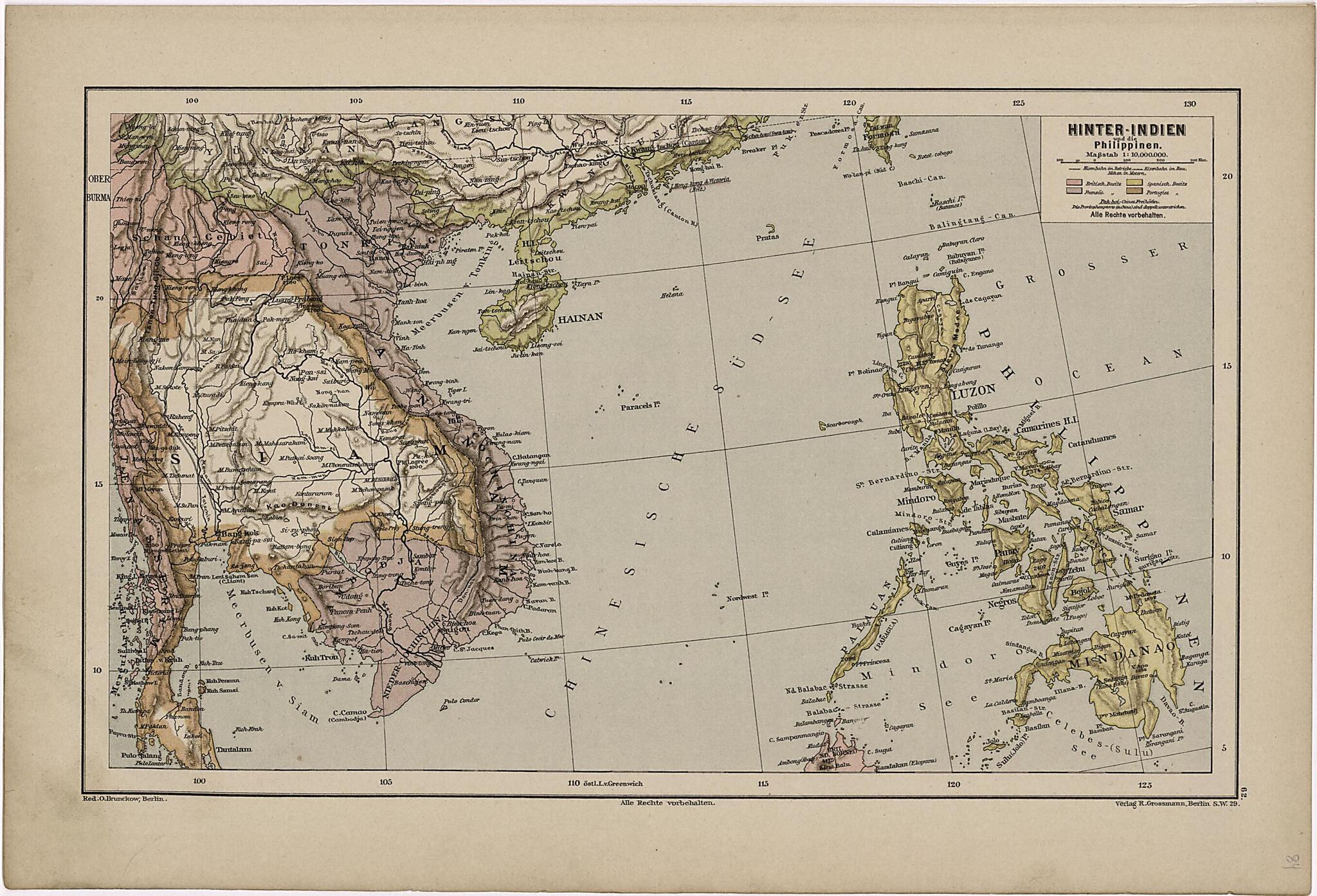 This old map of Hinter-Indien from Neuer Grosser Hand-Atlas from 1894 was created by Verlag Von R. Grossmann in 1894