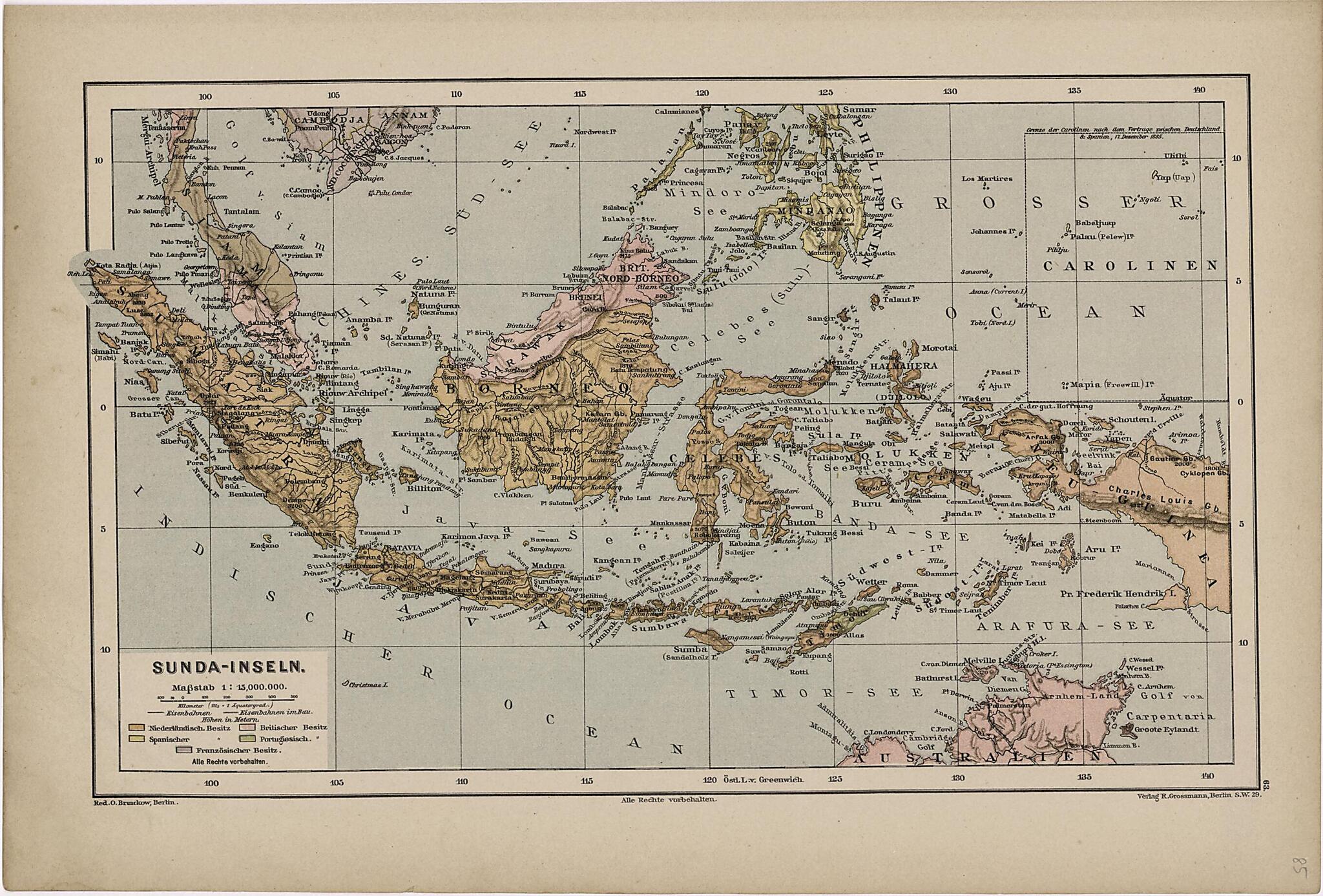 This old map of Sunda-Inseln from Neuer Grosser Hand-Atlas from 1894 was created by Verlag Von R. Grossmann in 1894