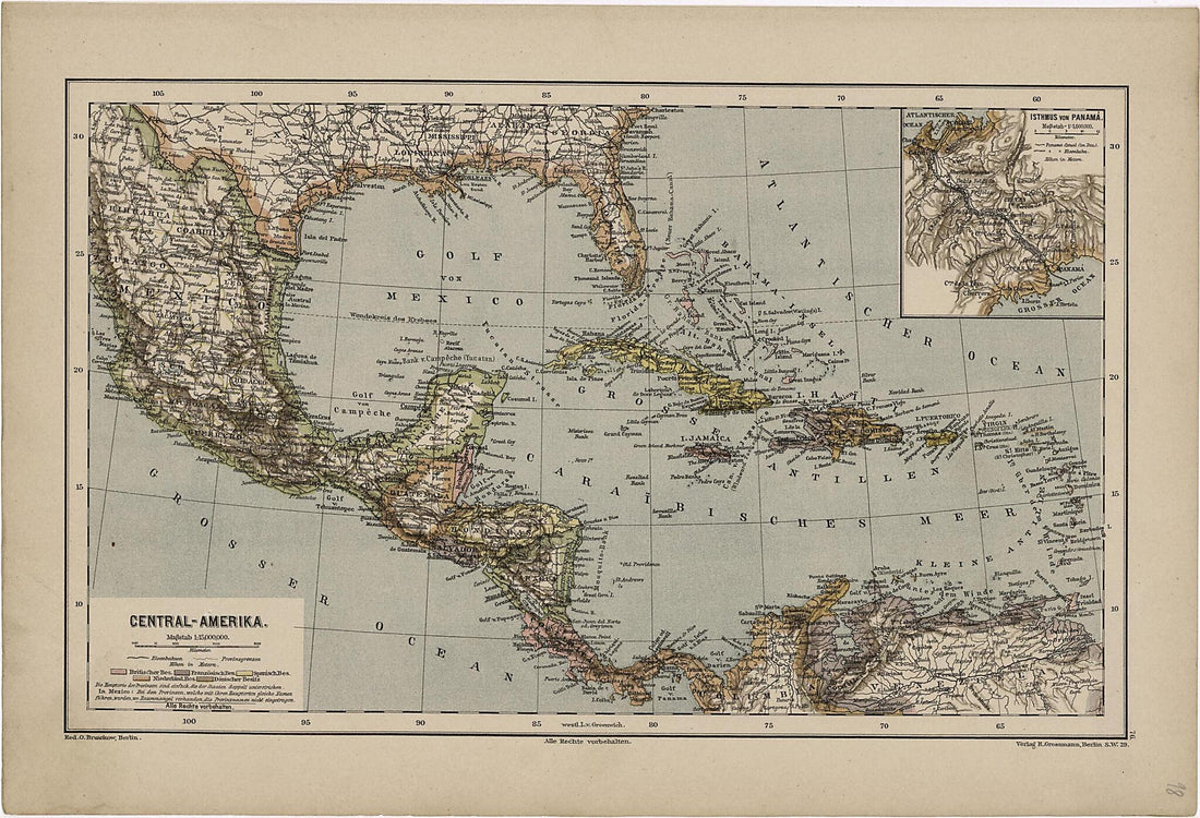 This old map of Central- Amerika from Neuer Grosser Hand-Atlas from 1894 was created by Verlag Von R. Grossmann in 1894