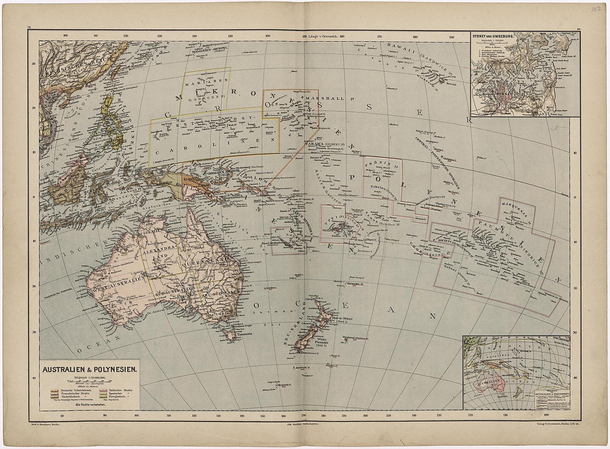 This old map of Australien & Polynesien from Neuer Grosser Hand-Atlas from 1894 was created by Verlag Von R. Grossmann in 1894