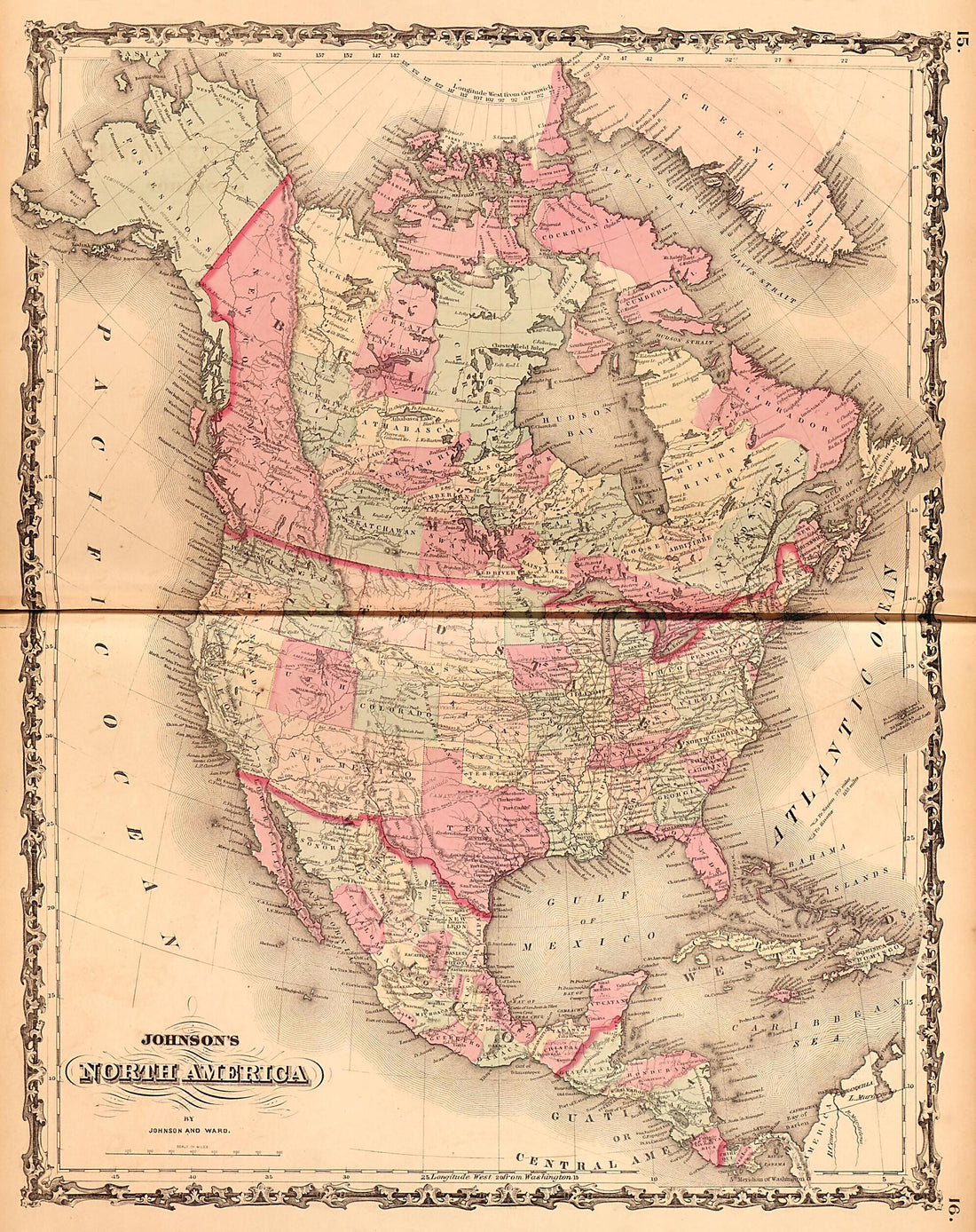 This old map of North America from Family Atlas from 1862 was created by A. J. (Alvin Jewett) Johnson in 1862
