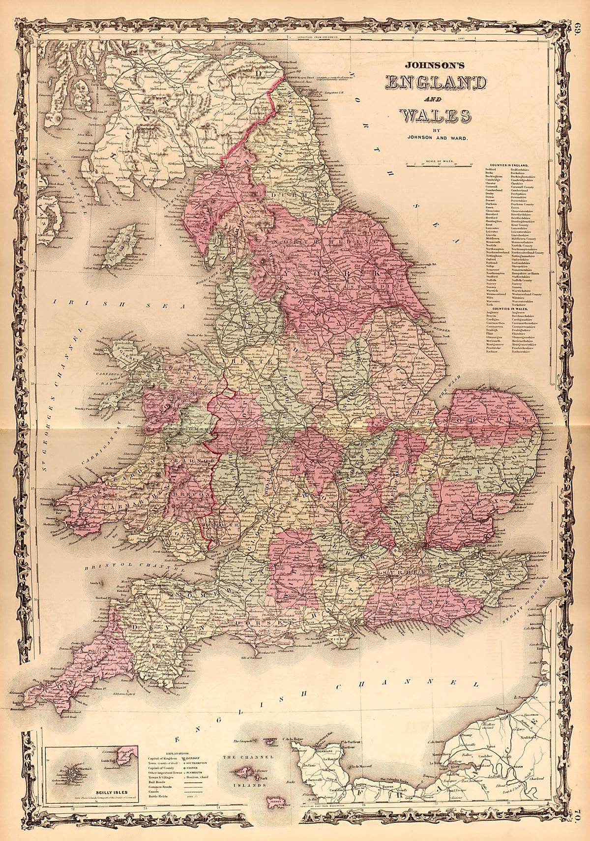 England and Wales from Family Atlas 1862 by Relic Map Company