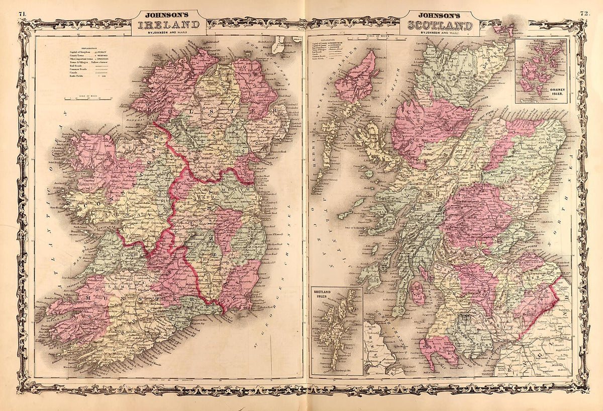 Ireland and Scotland from Family Atlas 1862 by Relic Map Company