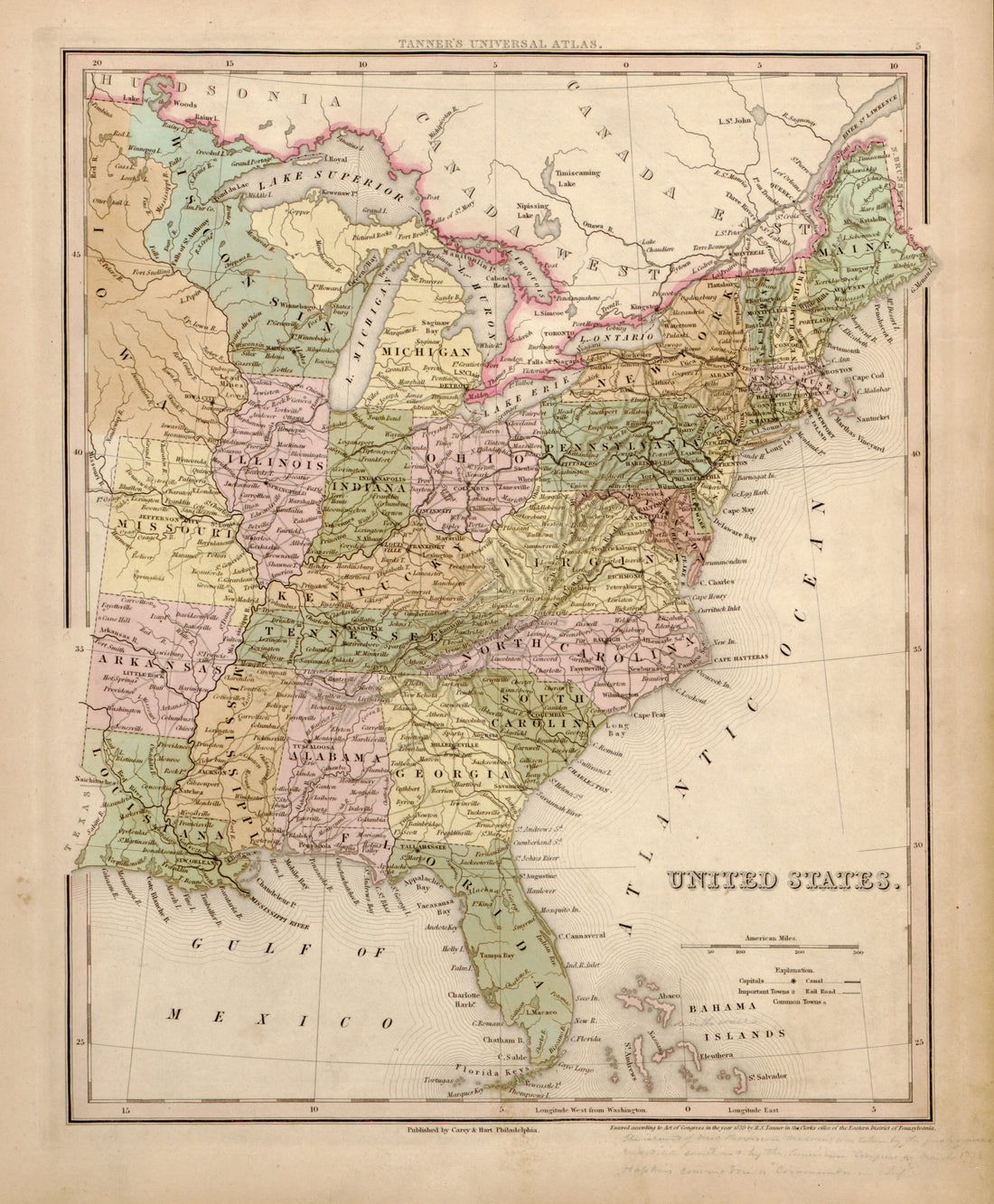 This hand drawn map of United States from Tanner&