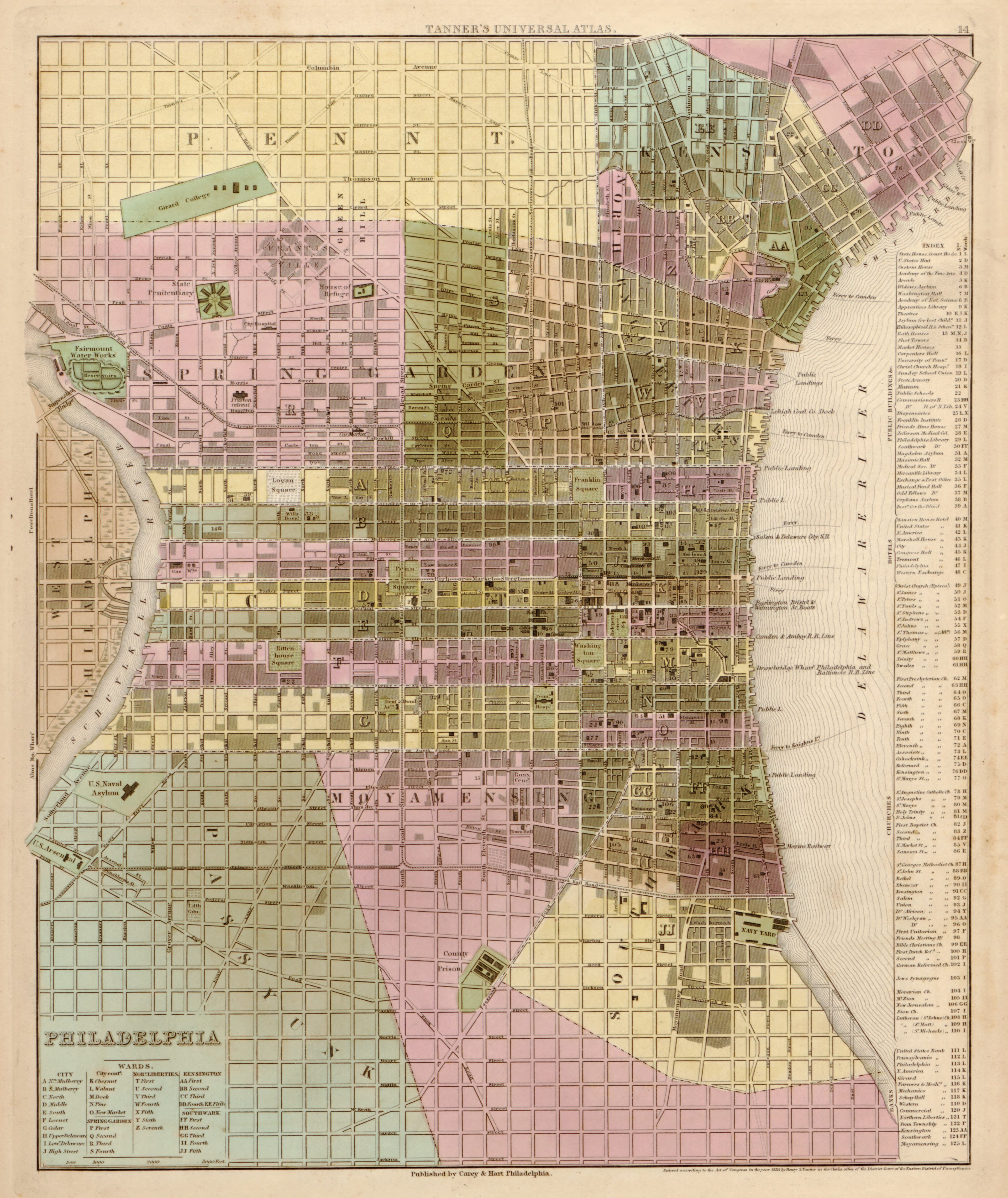 This hand drawn map of Philadelphia from Tanner&