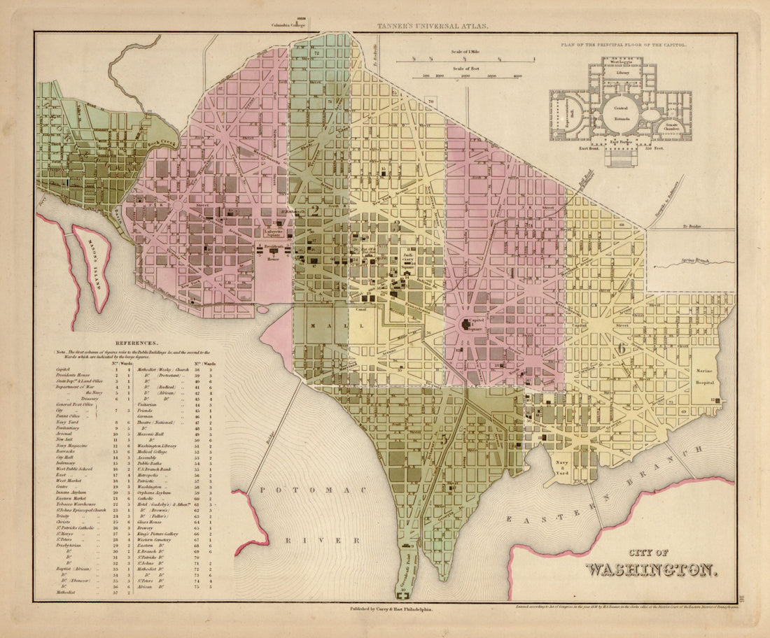 This hand drawn map of City of Washington, D.C. from Tanner&