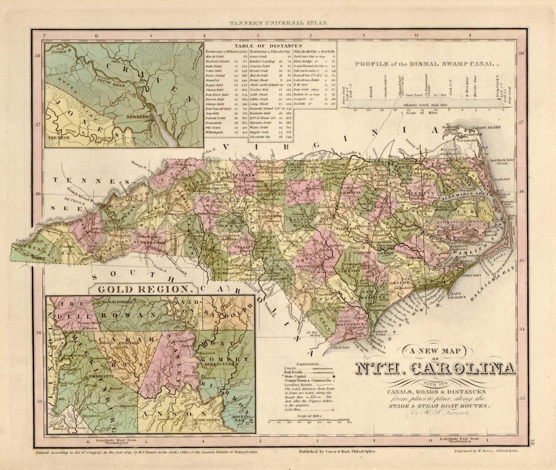This hand drawn map of North Carolina from Tanner&