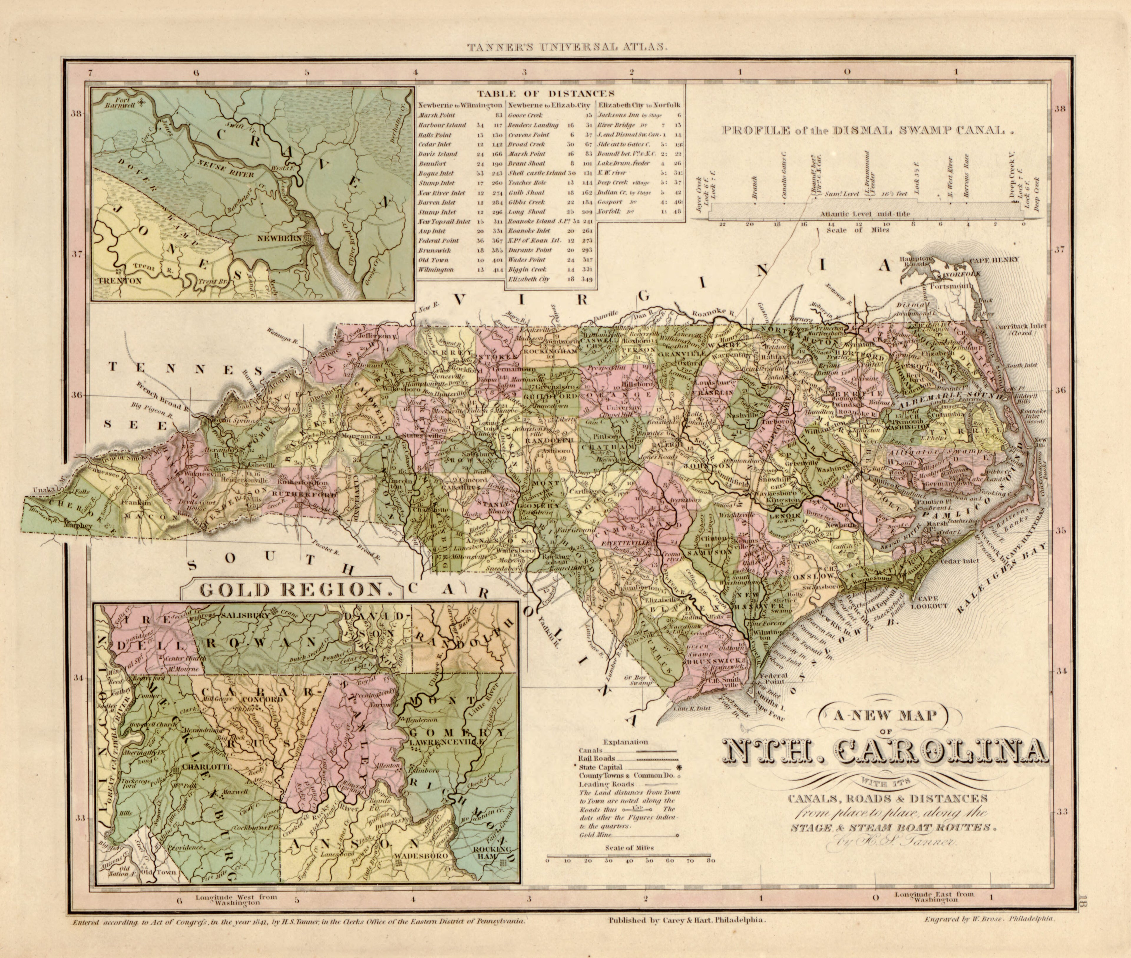This hand drawn map of North Carolina from Tanner&
