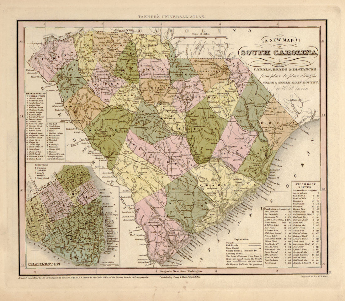 This hand drawn map of South Carolina from Tanner&