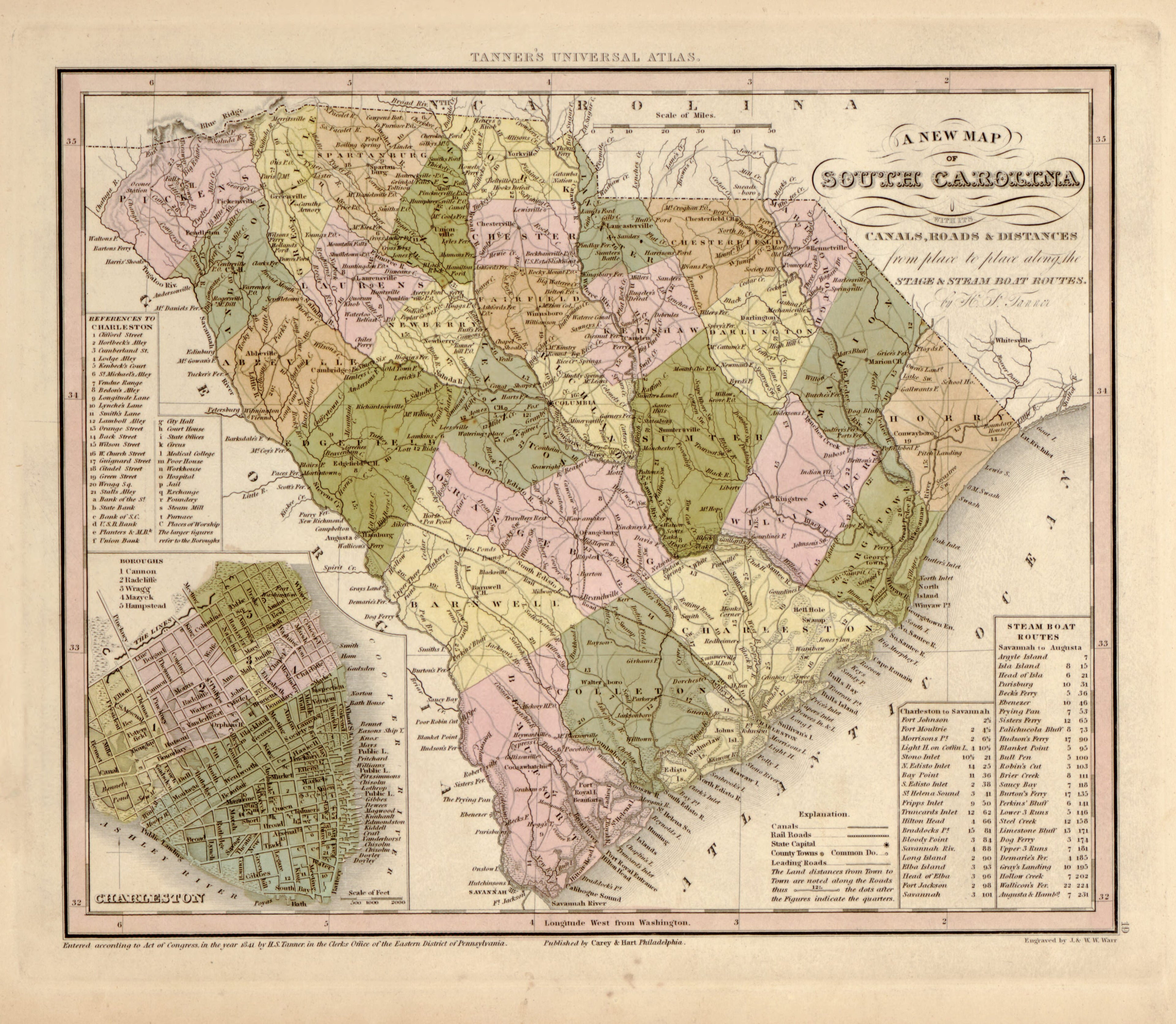 This hand drawn map of South Carolina from Tanner&