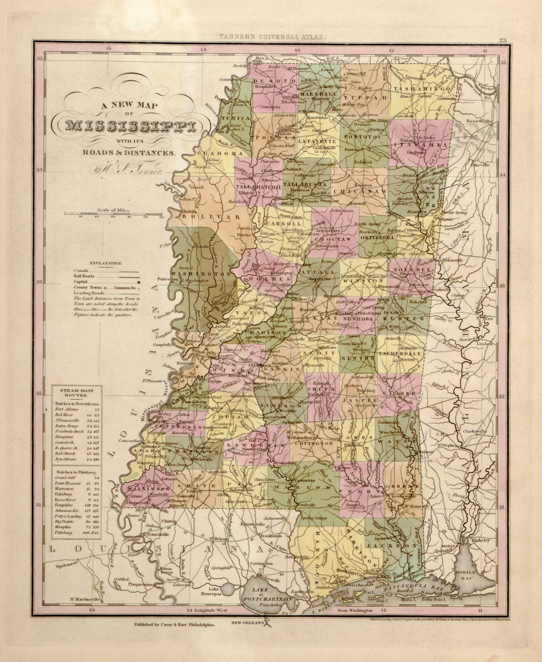 This hand drawn map of Mississippi from Tanner&