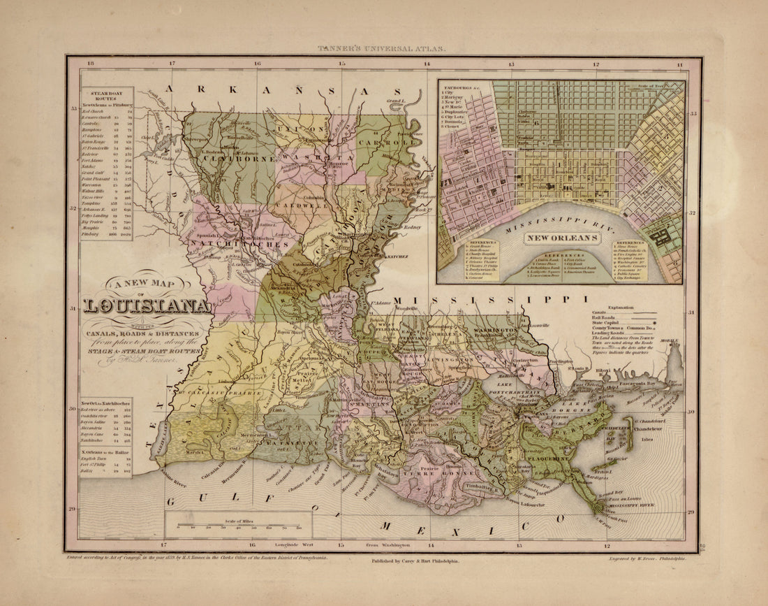 This hand drawn map of Louisiana from Tanner&
