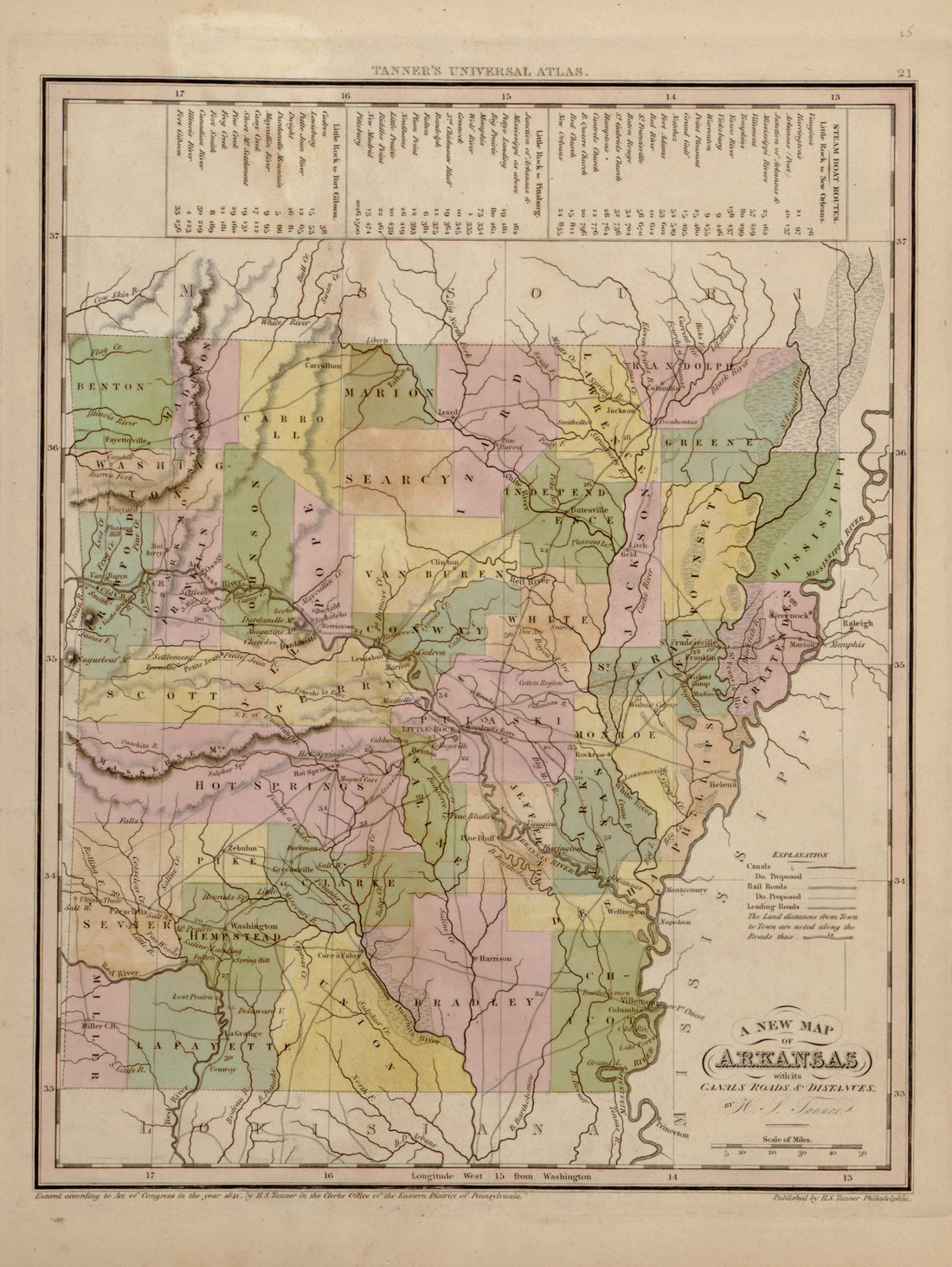 This hand drawn map of Arkansas from Tanner&