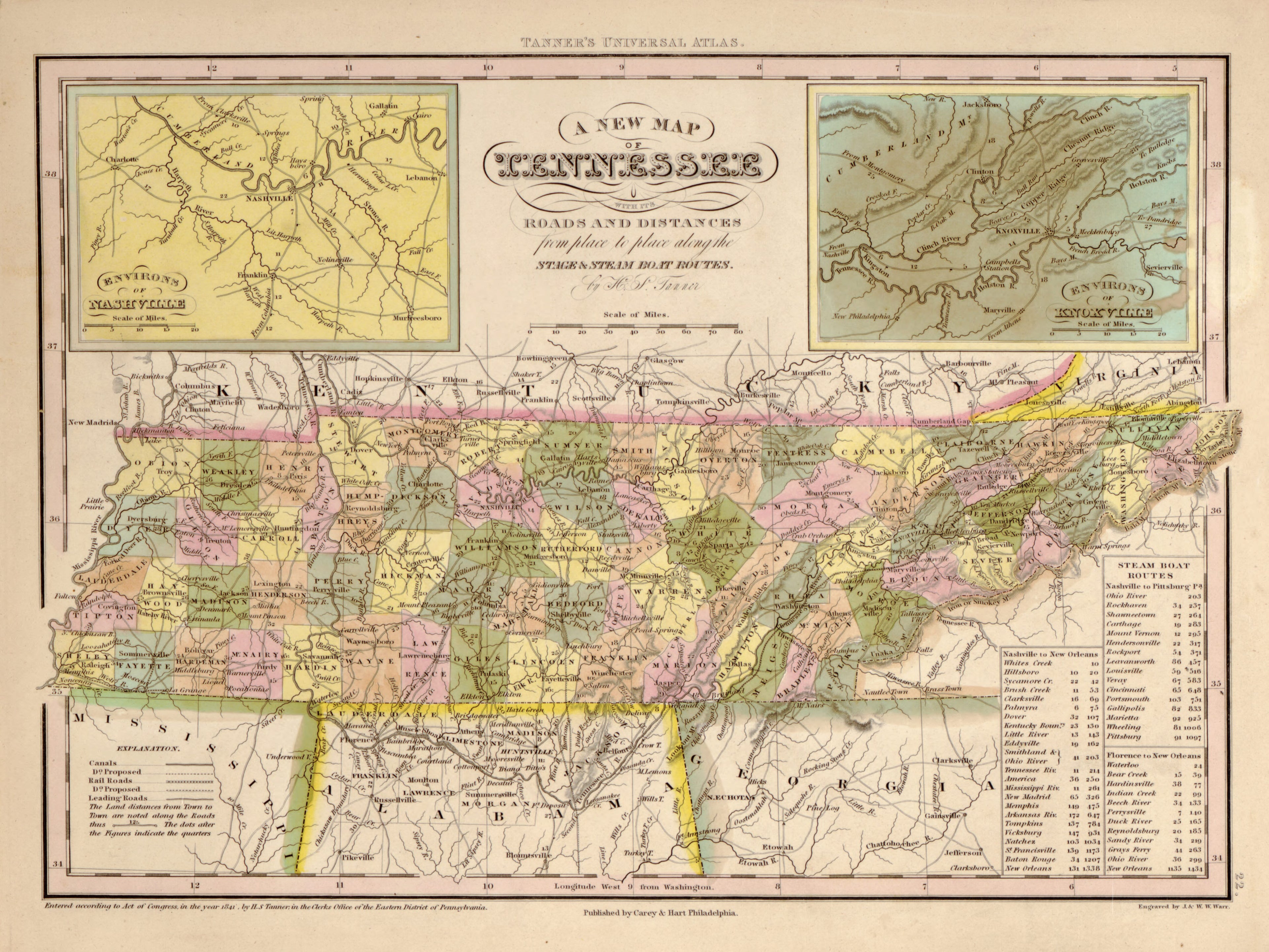 This hand drawn map of Tennessee from Tanner&