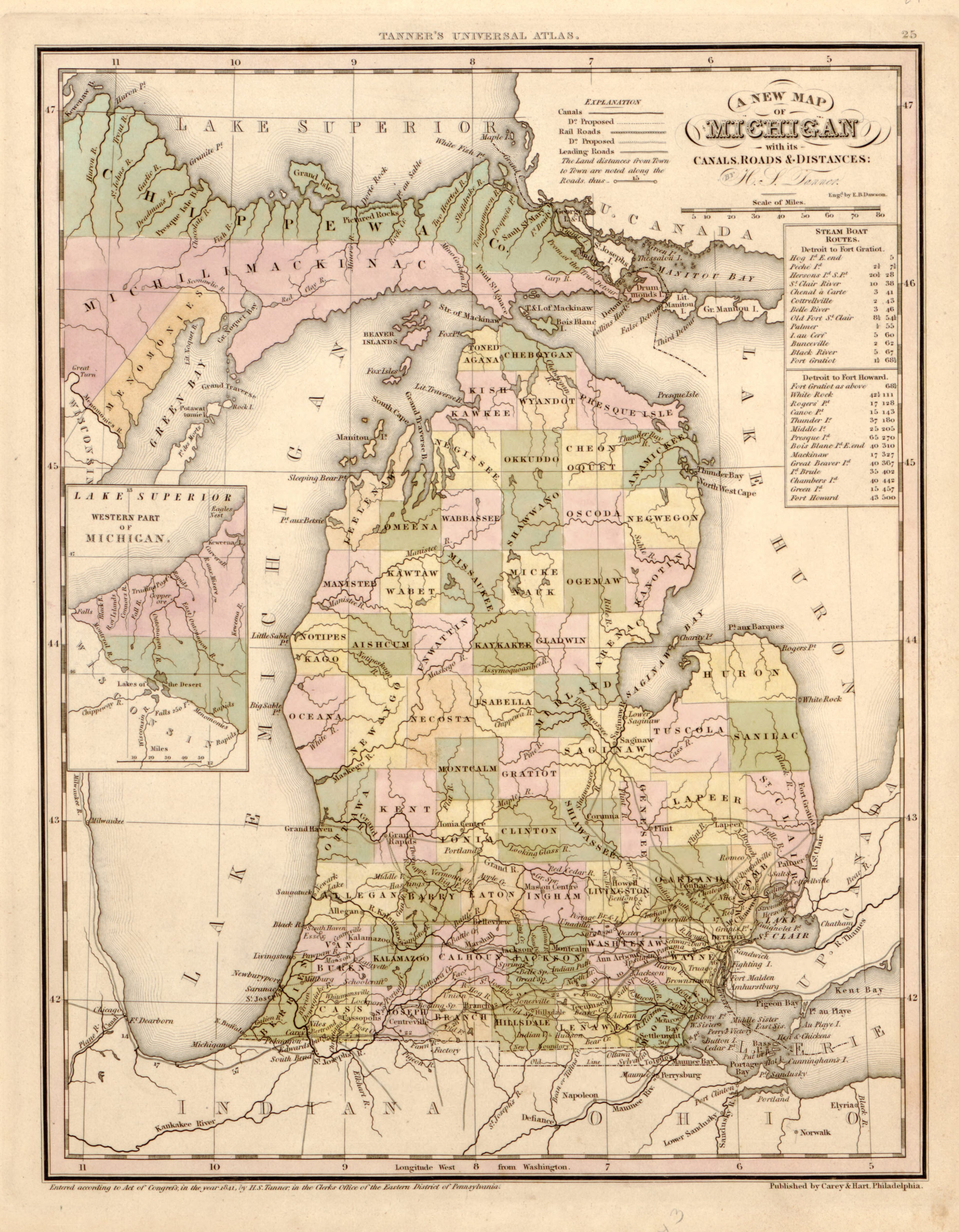 This hand drawn map of Michigan from Tanner&