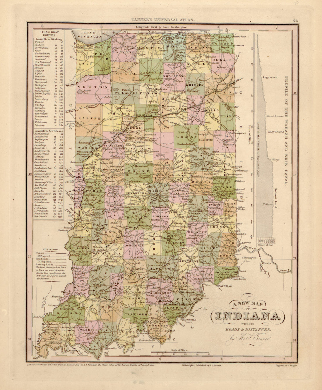 This hand drawn map of Indiana from Tanner&