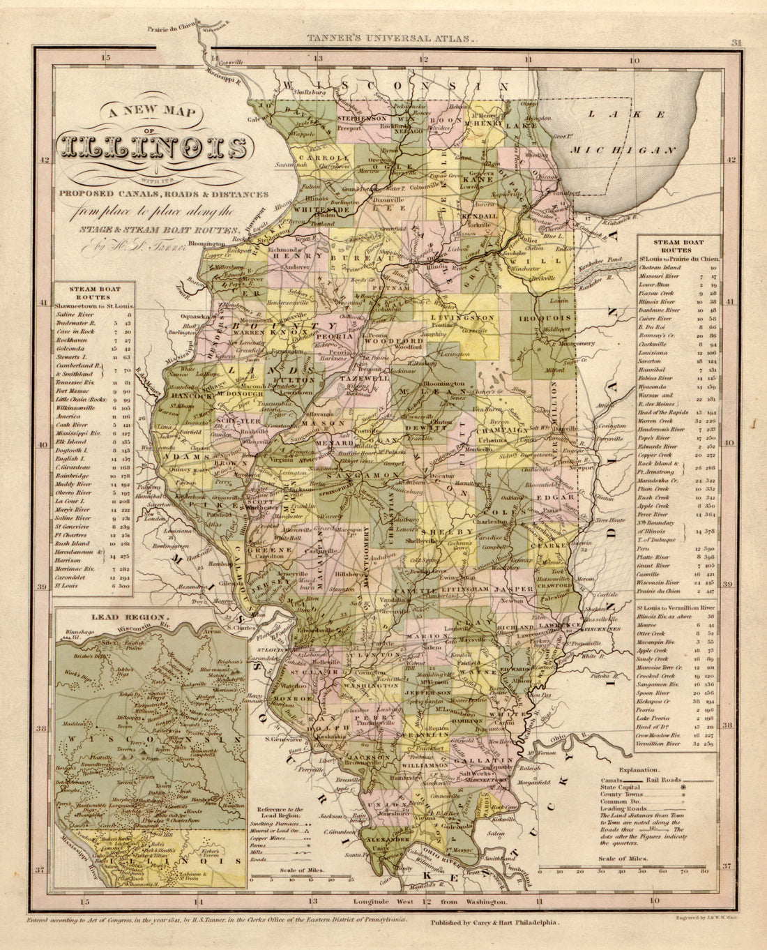 This hand drawn map of Illinois from Tanner&