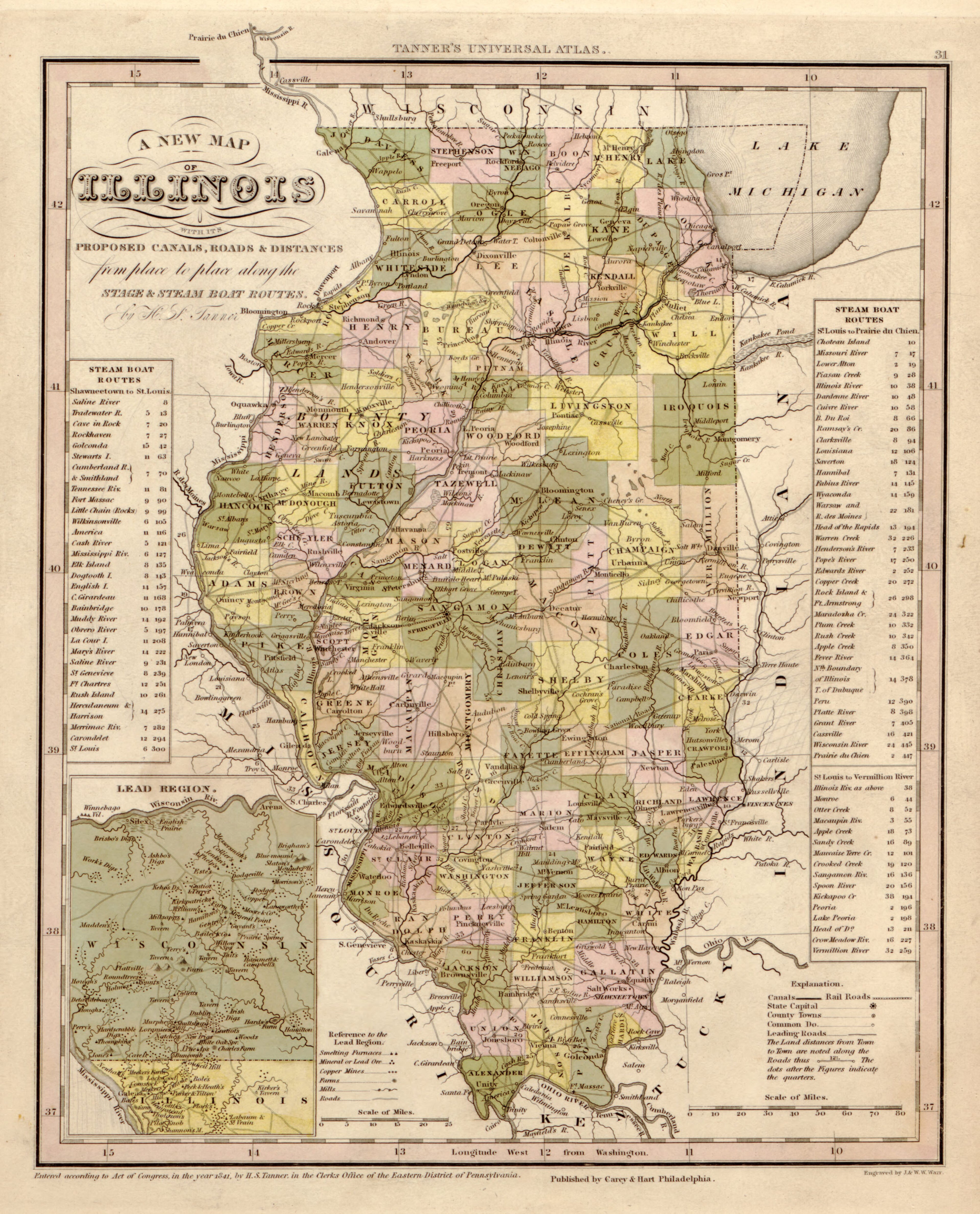 This hand drawn map of Illinois from Tanner&